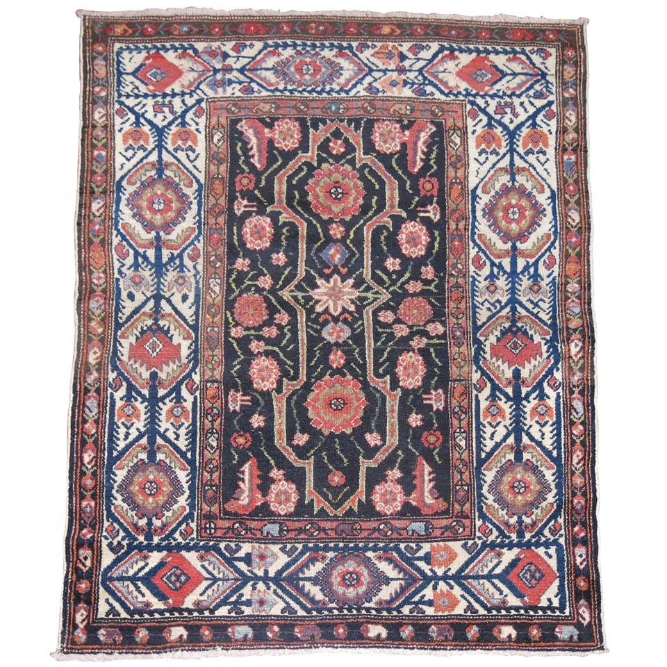 Black Brown Antique Persian Malayer Throw Square Rug