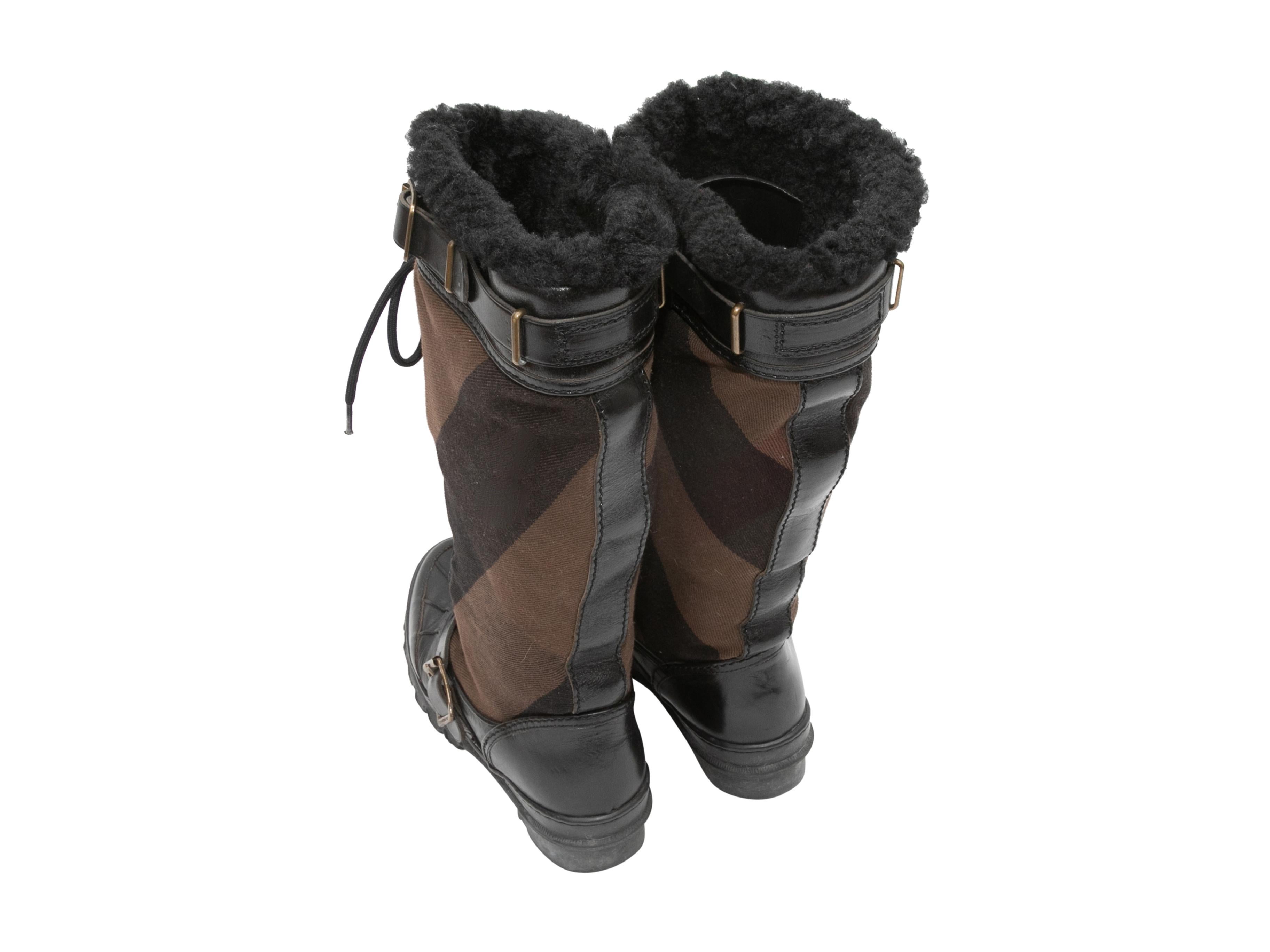Women's Black & Brown Burberry Shearling-Lined Nova Check Duck Boots