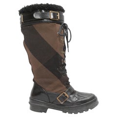 Black & Brown Burberry Shearling-Lined Nova Check Duck Boots
