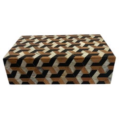 Black, Brown, Cream Lidded Decorative Bone Box, India, Contemporary