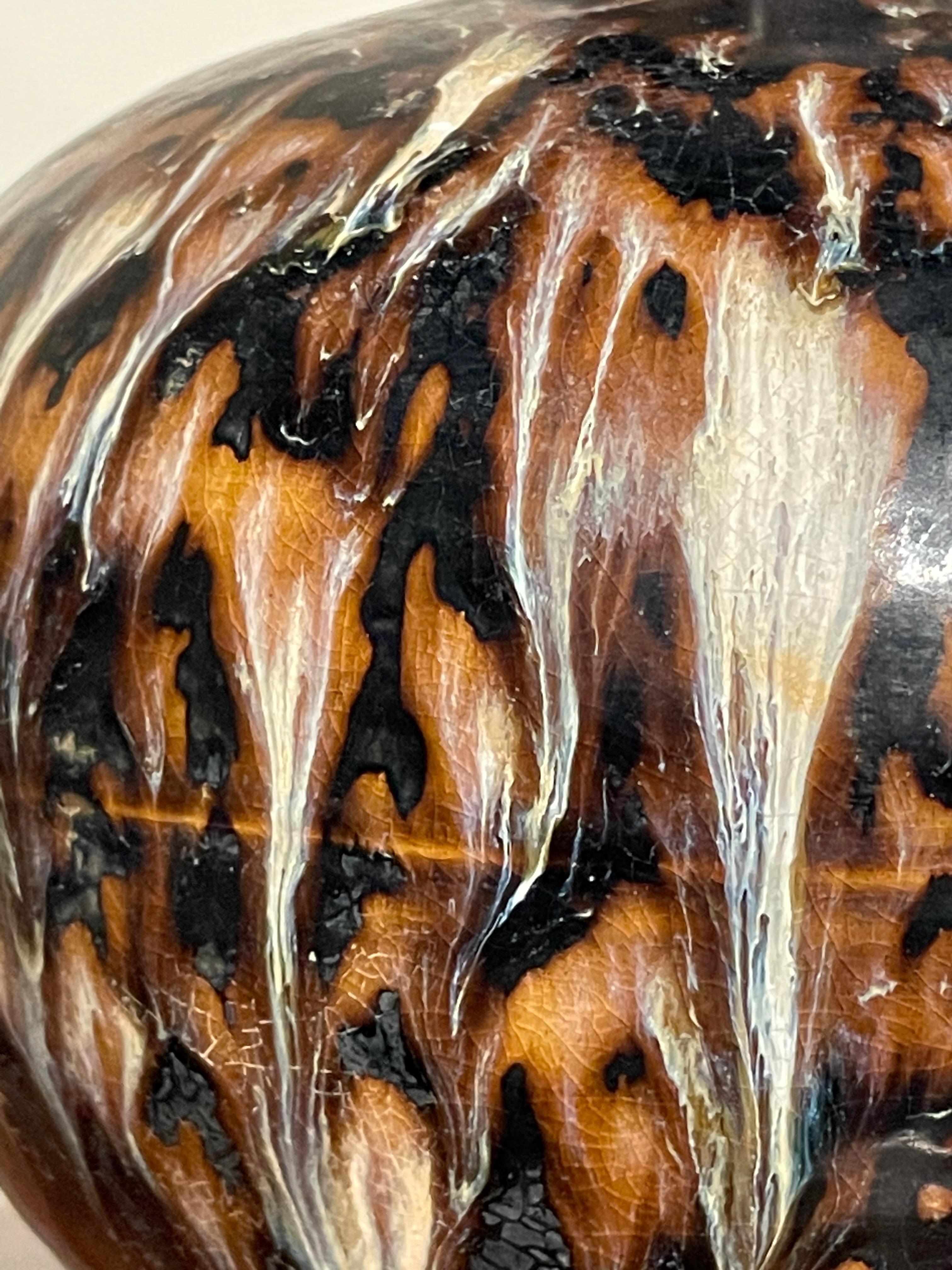 Chinese Black, Brown, Cream Tortoise Effect Glaze Vase, China, Contemporary