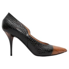 Pumps a punta in coccodrillo nero e marrone Dries van Noten misura 39,5