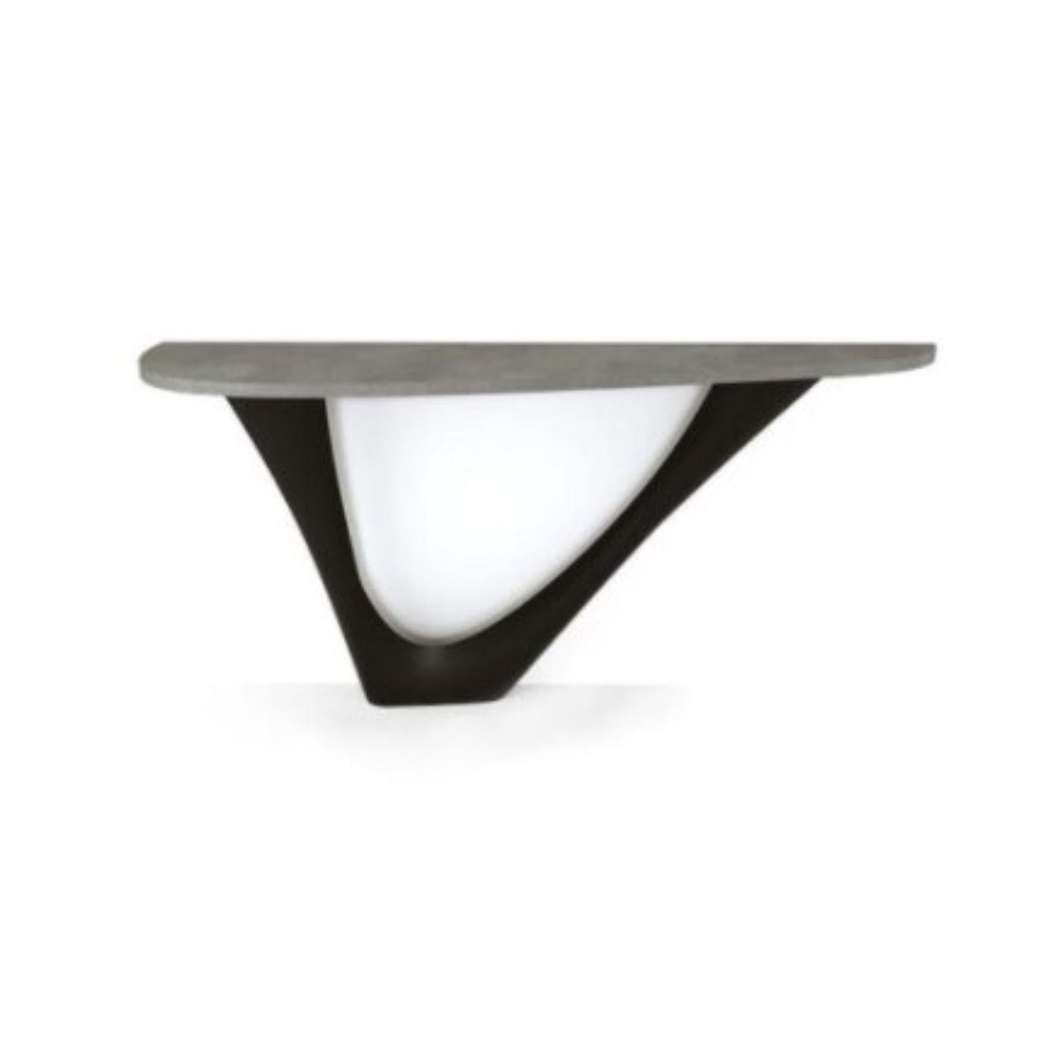 Black Brown G-Console mono steel base with concrete top by Zieta
Dimensions: D 43 x W 159 x H 75 cm 
Material: Concrete, carbon steel.
Also available in different colors and dimensions.

G-Console is another bionic object in our collection. Created