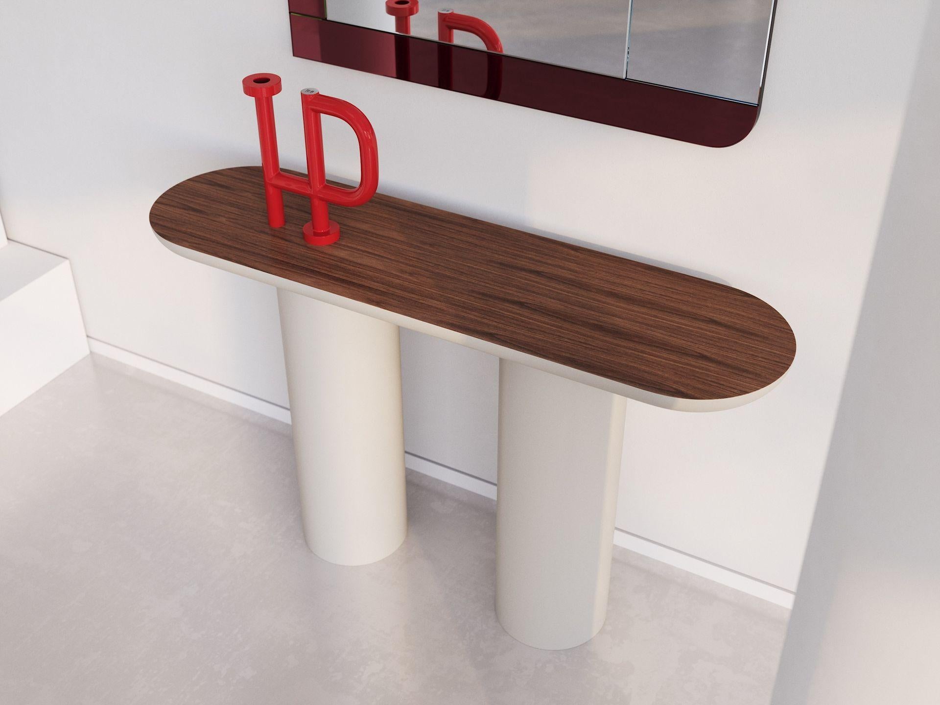 Glossy Black Brown Console with Rounded Edges Top & Cylinder Base by Ultramobili im Angebot 3