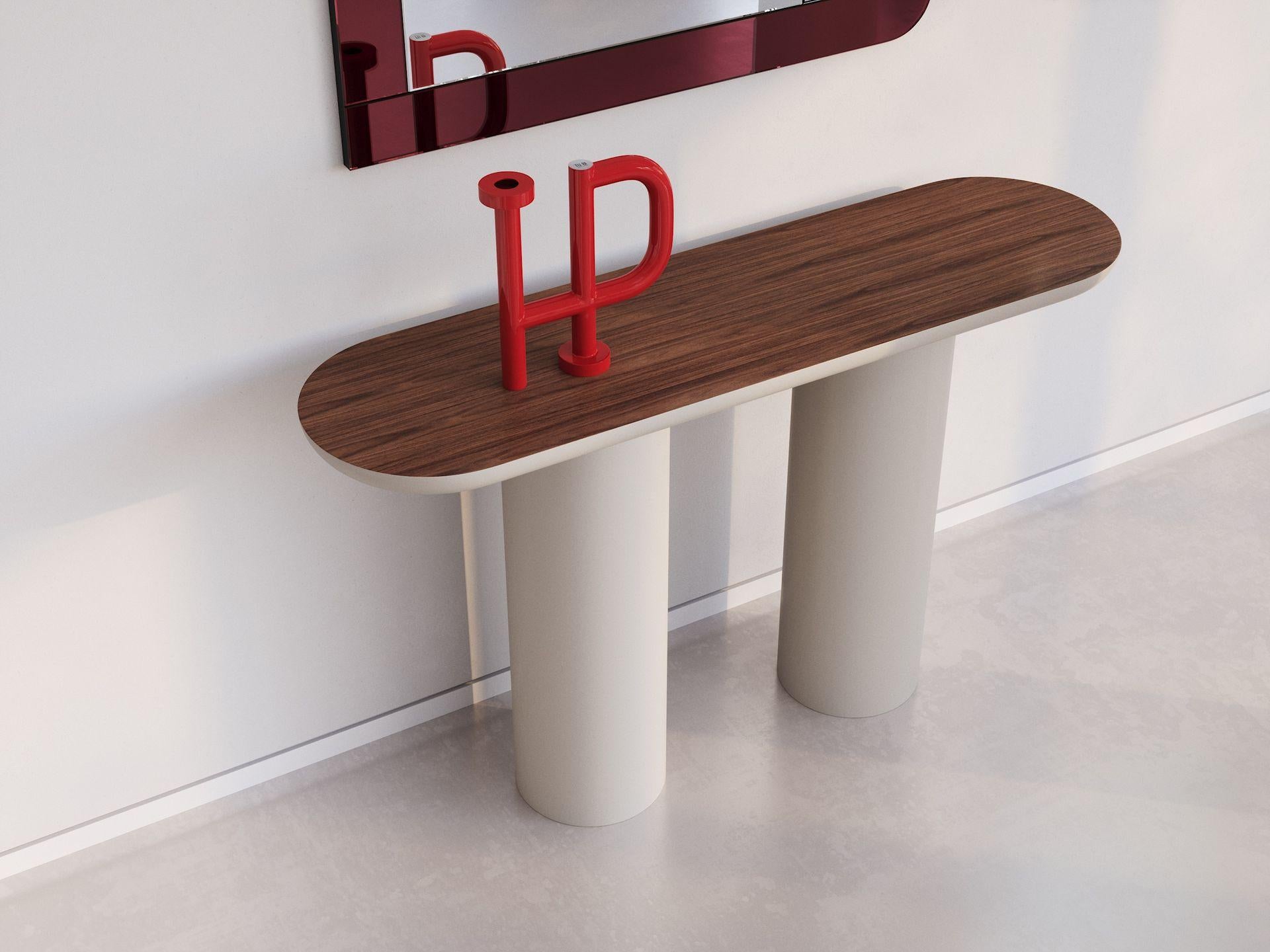 Glossy Black Brown Console with Rounded Edges Top & Cylinder Base by Ultramobili im Angebot 5