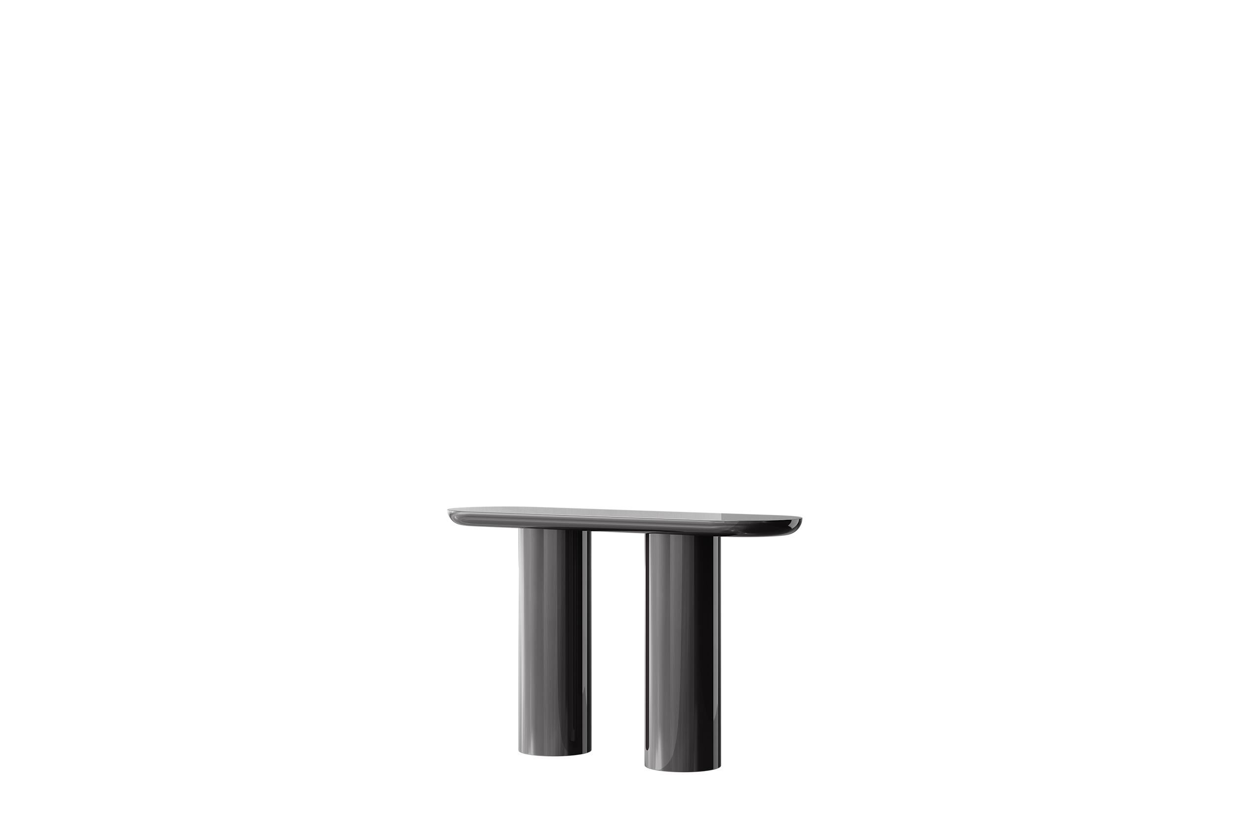 Glossy Black Brown Console with Rounded Edges Top & Cylinder Base by Ultramobili (Postmoderne) im Angebot