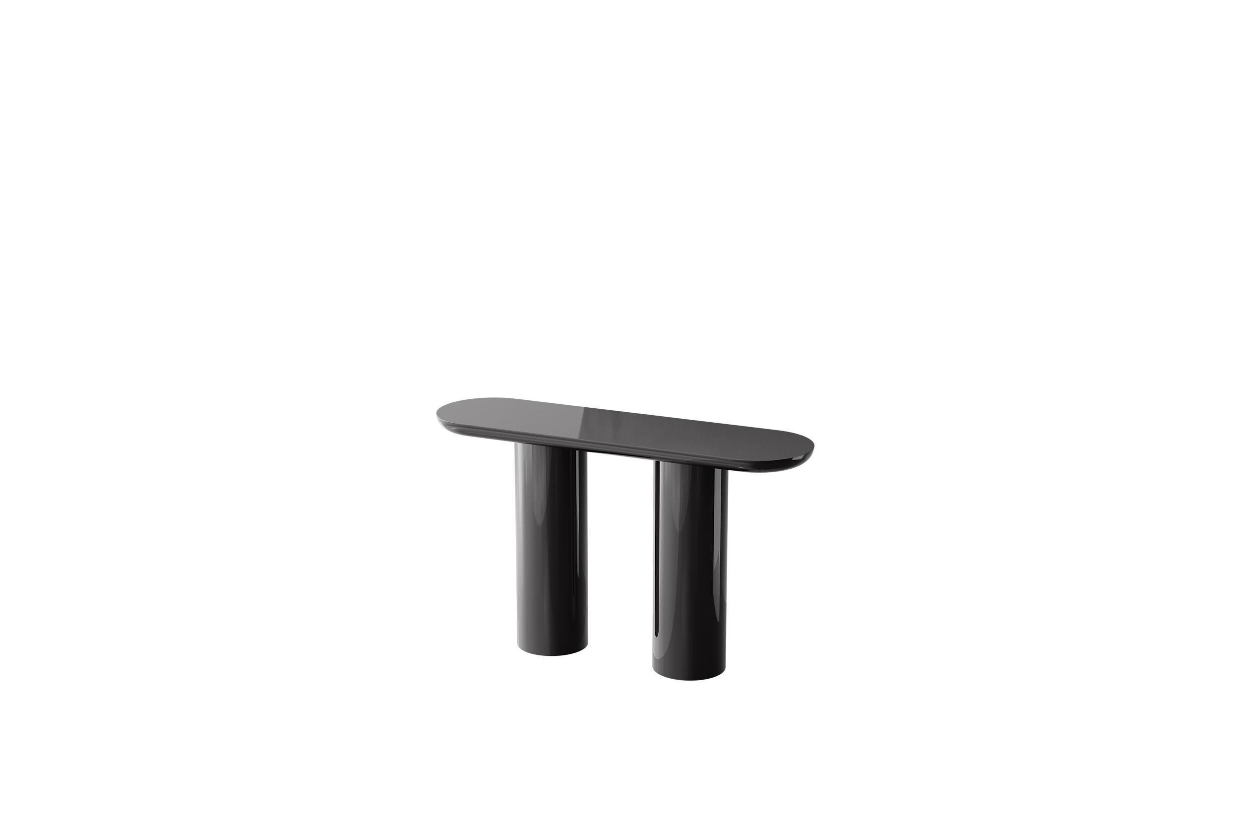 Glossy Black Brown Console with Rounded Edges Top & Cylinder Base by Ultramobili (Italienisch) im Angebot