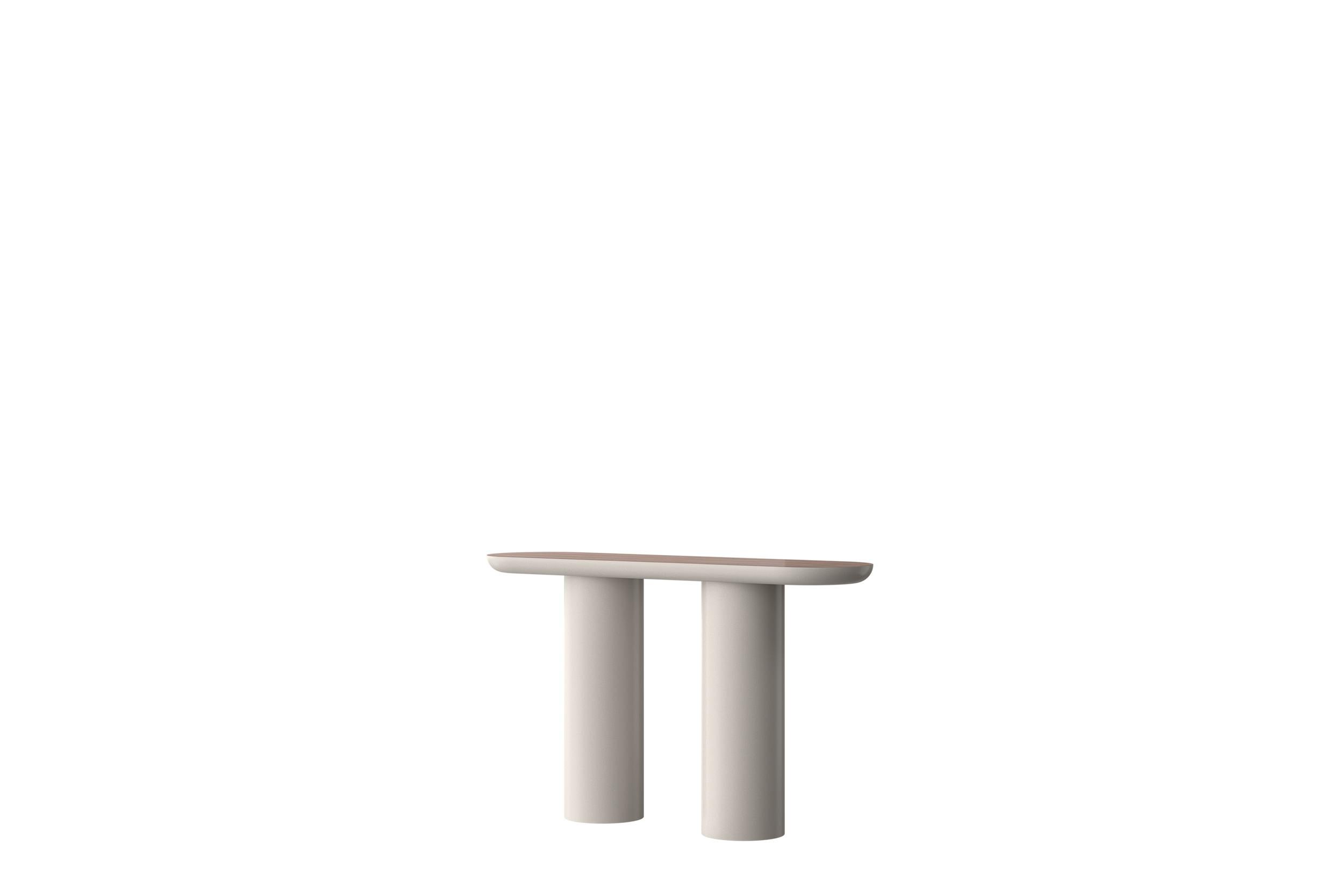 Glossy Black Brown Console with Rounded Edges Top & Cylinder Base by Ultramobili (Lack) im Angebot
