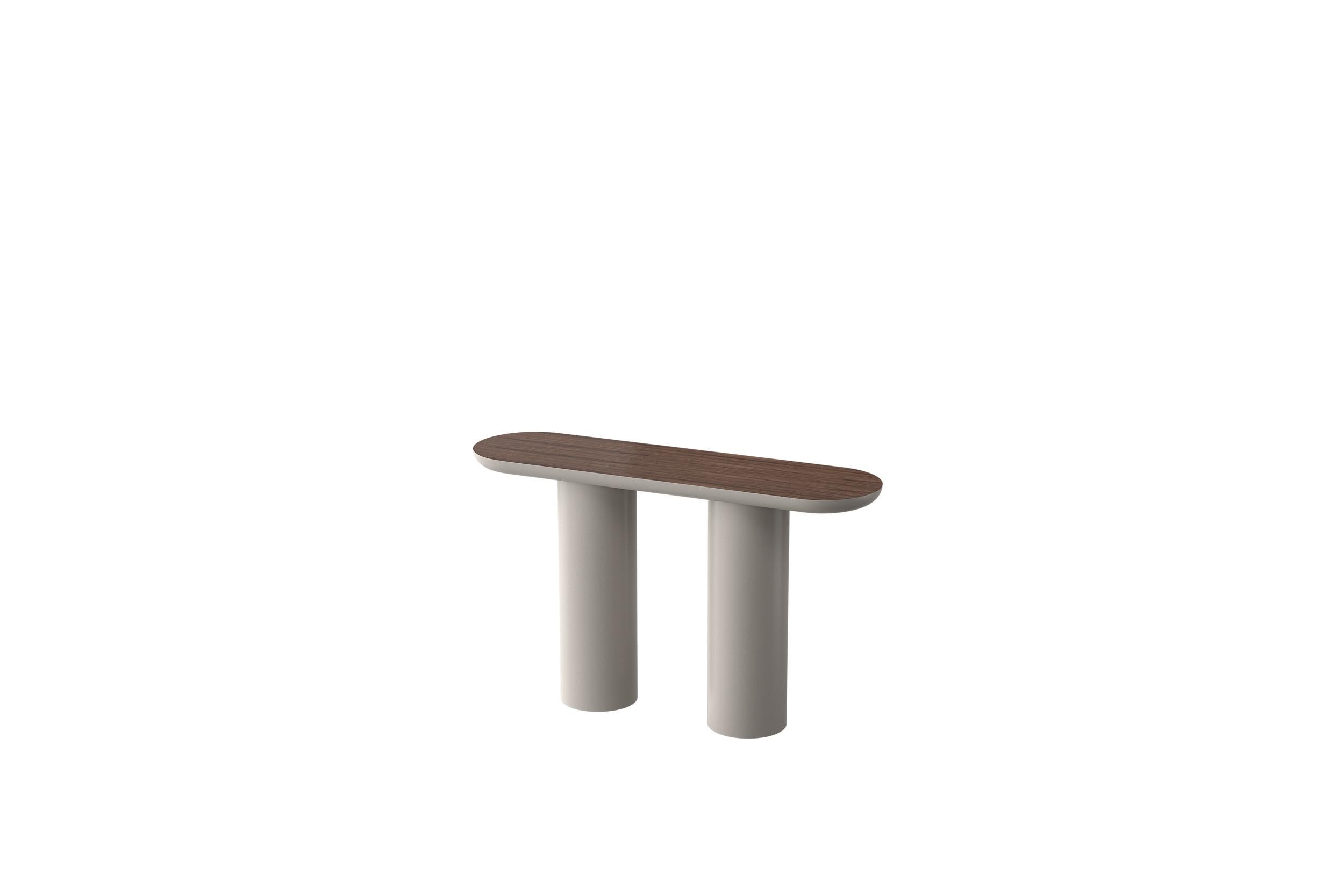Glossy Black Brown Console with Rounded Edges Top & Cylinder Base by Ultramobili im Angebot 1