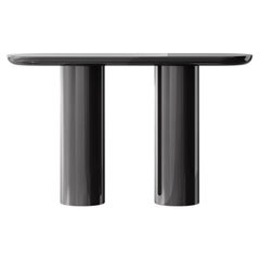 Glossy Black Brown Console with Rounded Edges Top & Cylinder Base by Ultramobili