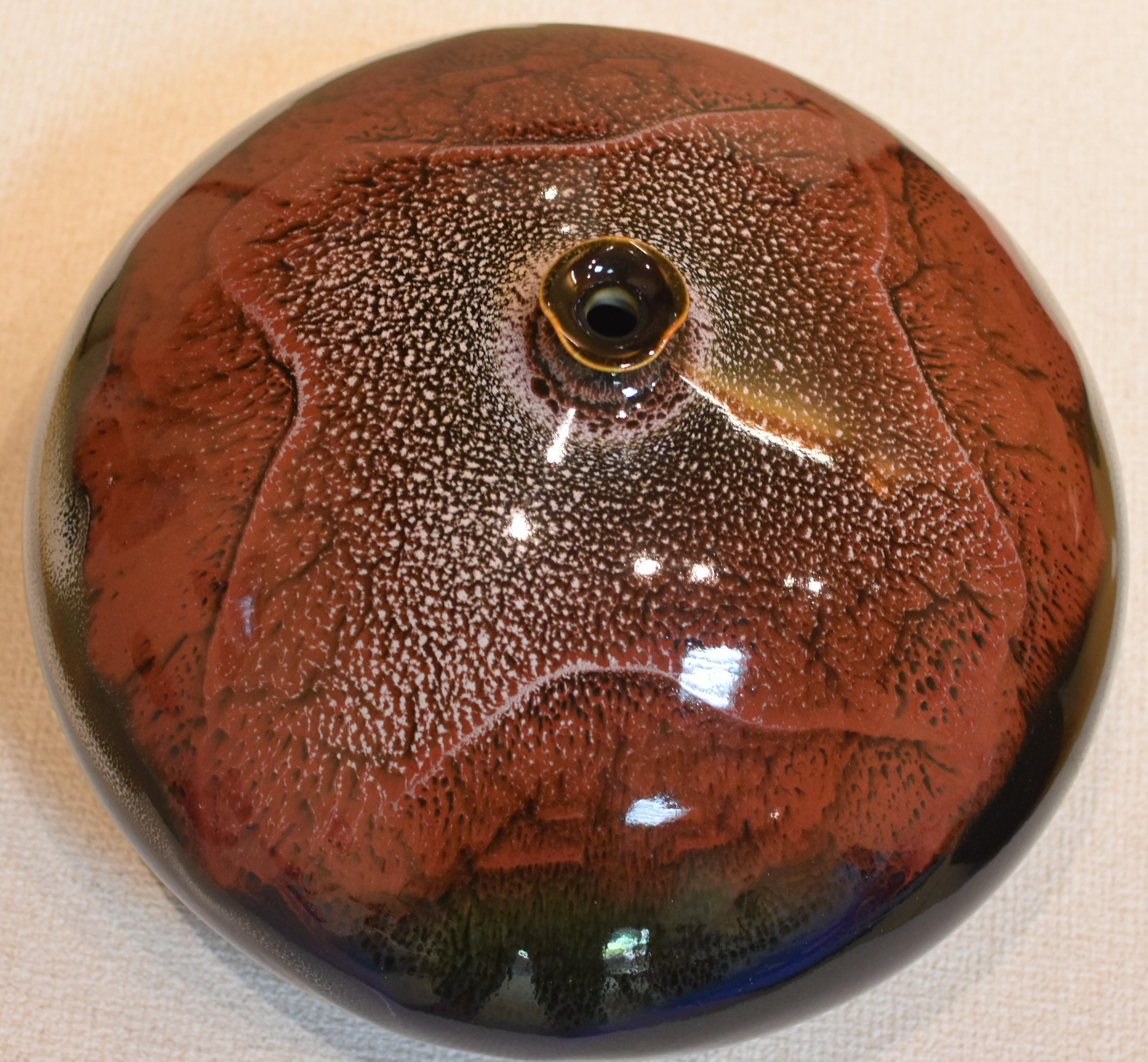 Meiji Japanese Contemporary Black Brown Hand-Glazed Porcelain Vase by Master Artist For Sale