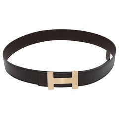 Schwarz & Brown Hermes Reversible Logo Gürtel Größe US M