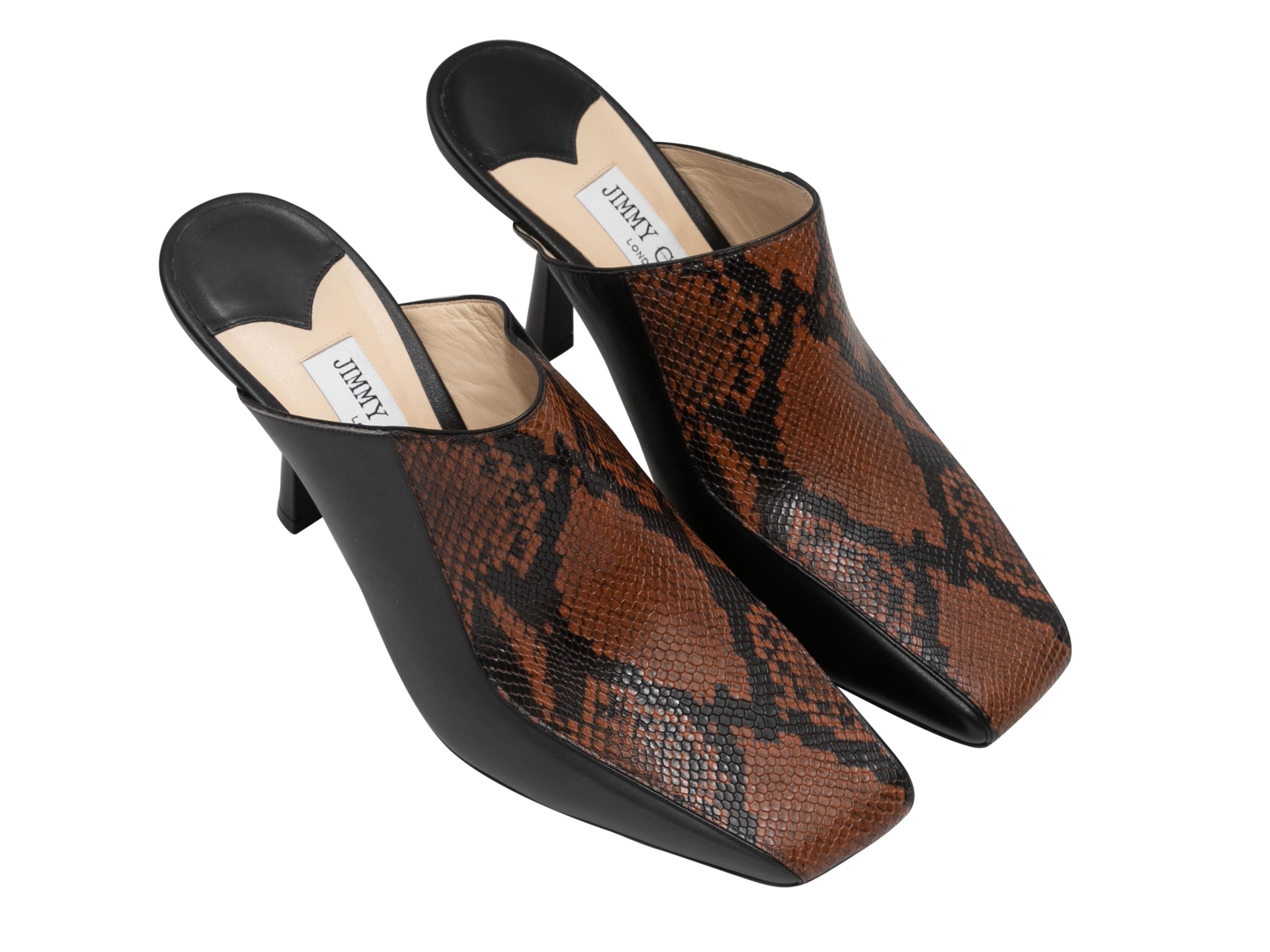 Black & Brown Jimmy Choo Square-Toe Heeled Mules Size 40 In Good Condition In New York, NY