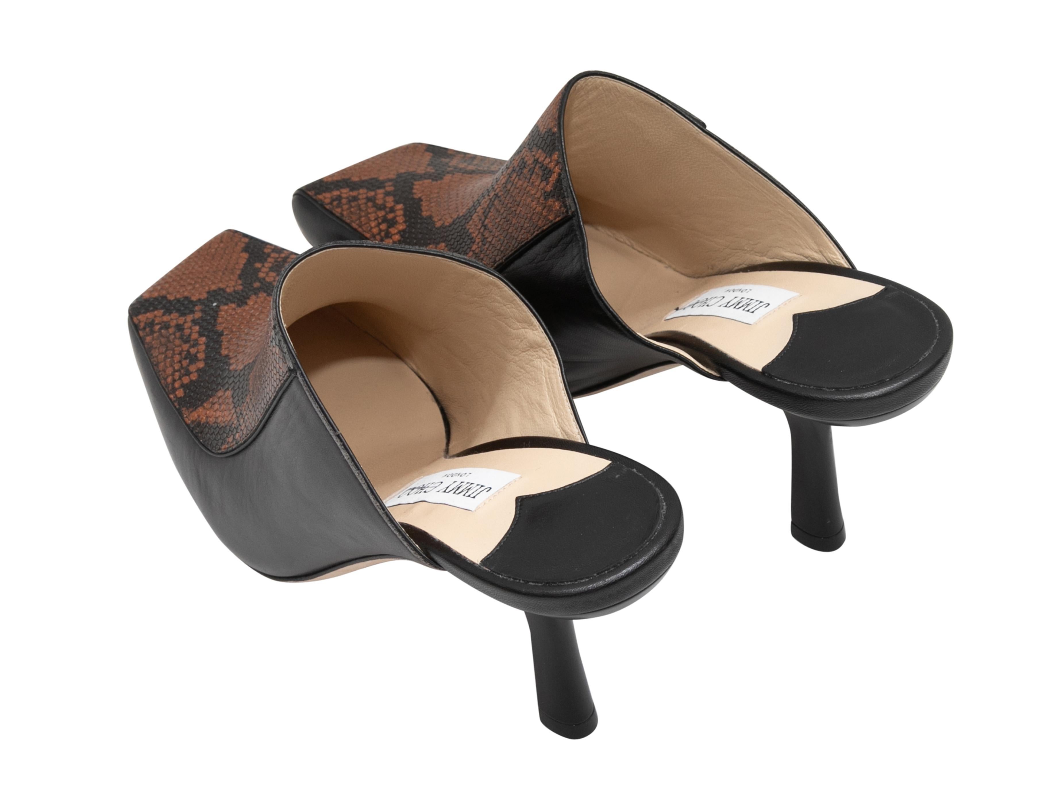 Women's Black & Brown Jimmy Choo Square-Toe Heeled Mules Size 40