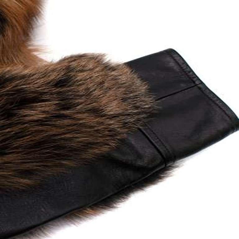 Women's Black & Brown Leather & Fox Fur Jacket For Sale
