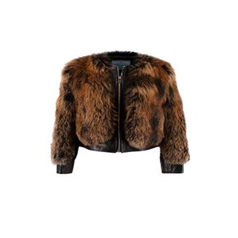 Black & Brown Leather & Fox Fur Jacket For Sale