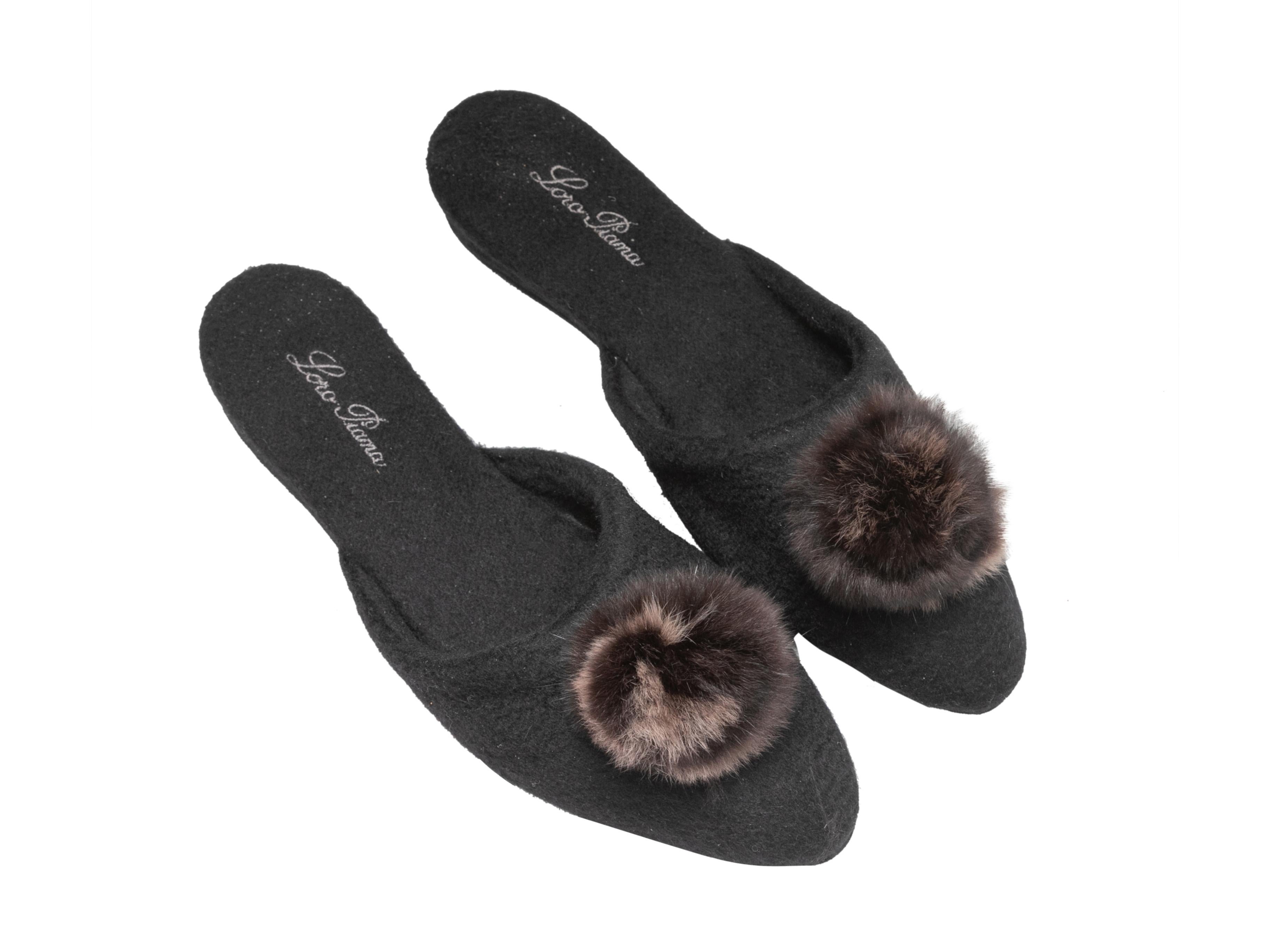 Black and brown cashmere and mink slippers by Loro Piana.