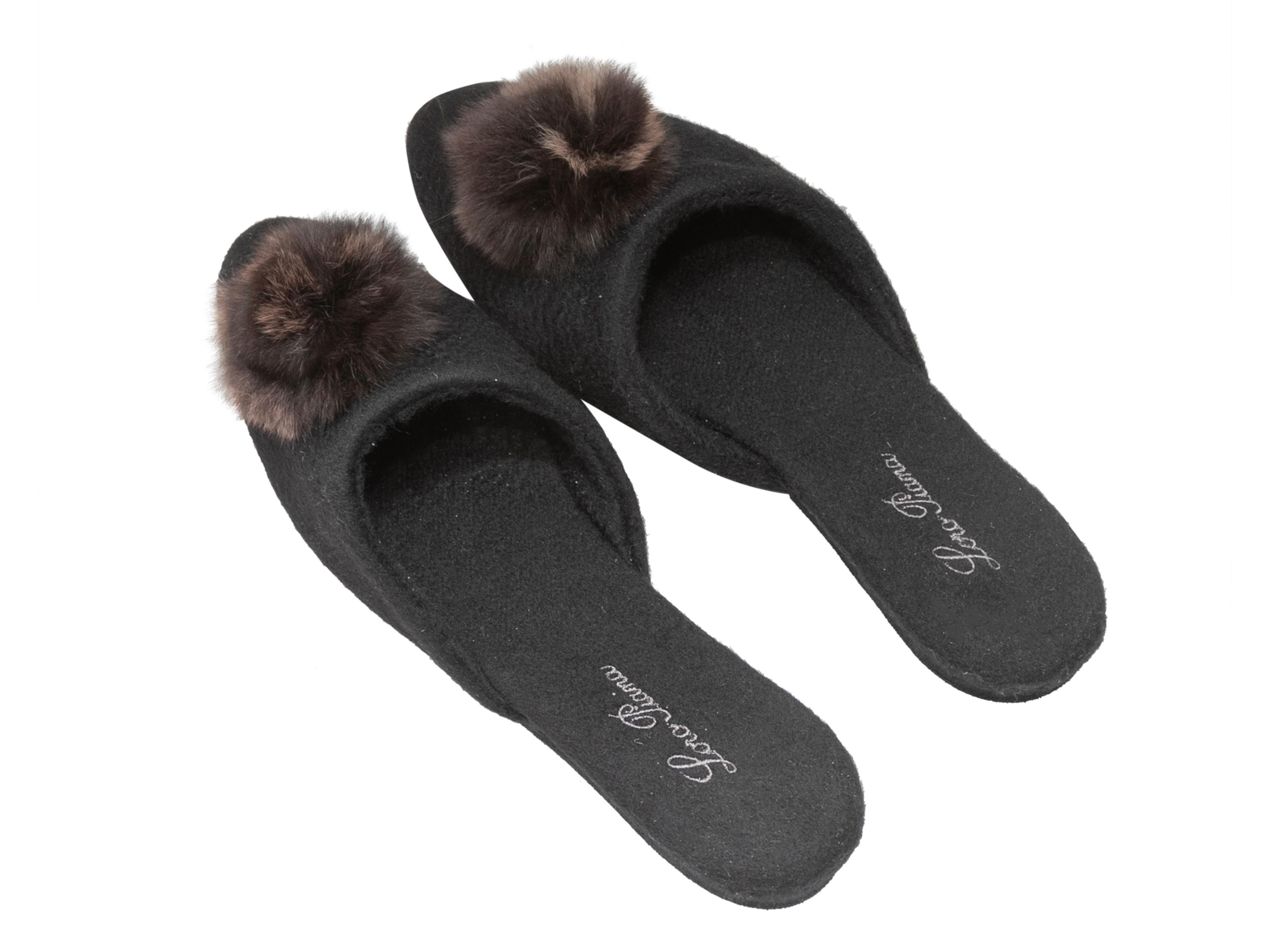 Black & Brown Loro Piana Cashmere & Mink Slippers Size 38 In Good Condition For Sale In New York, NY