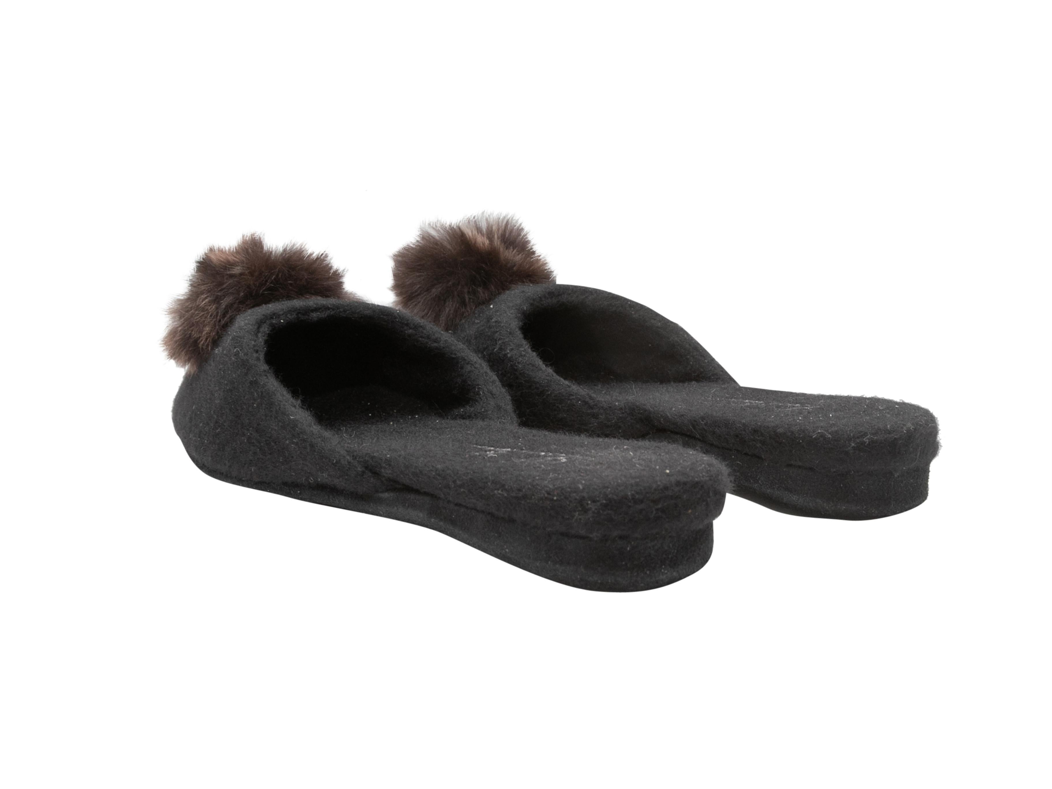 Women's Black & Brown Loro Piana Cashmere & Mink Slippers Size 38 For Sale