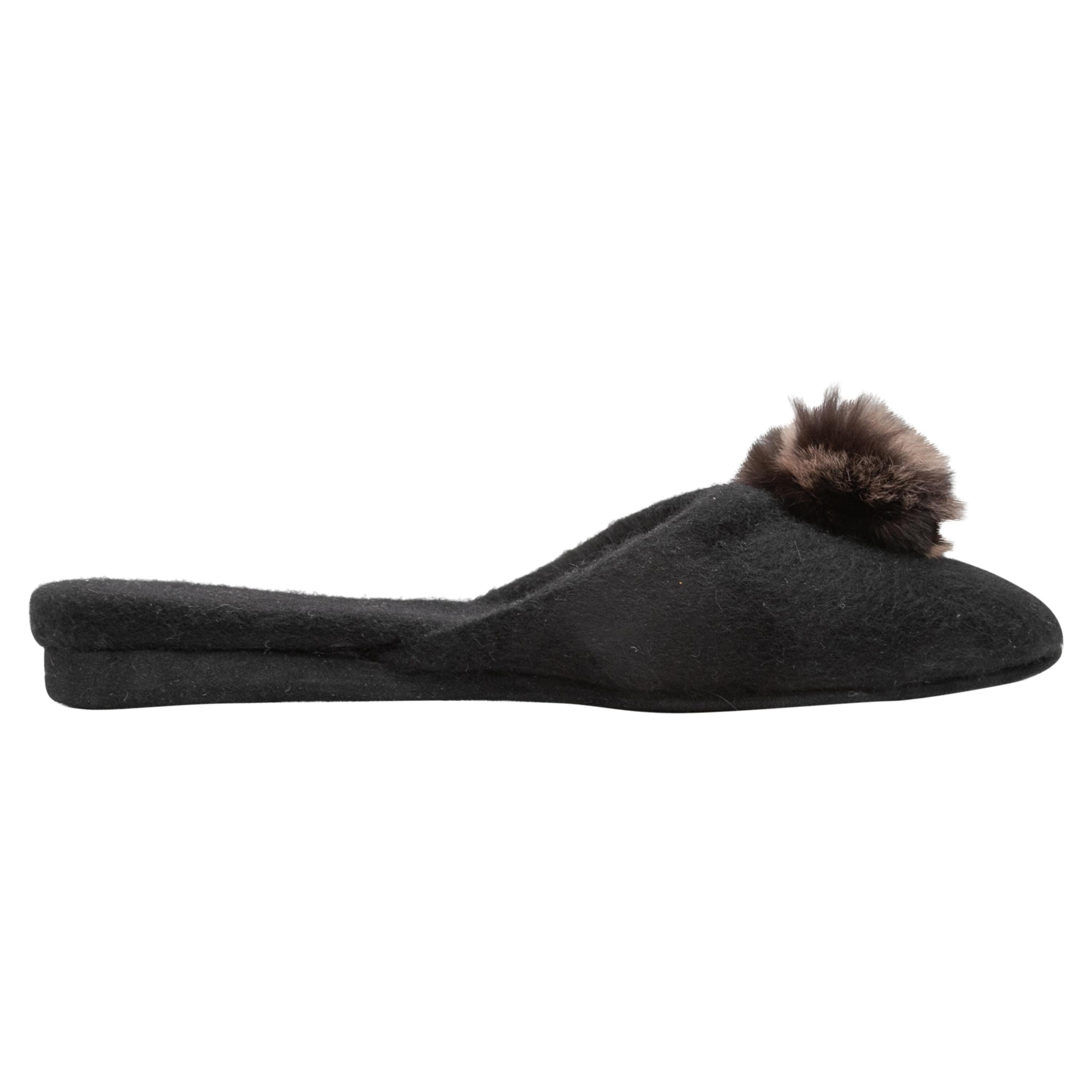 Black & Brown Loro Piana Cashmere & Mink Slippers Size 38 For Sale
