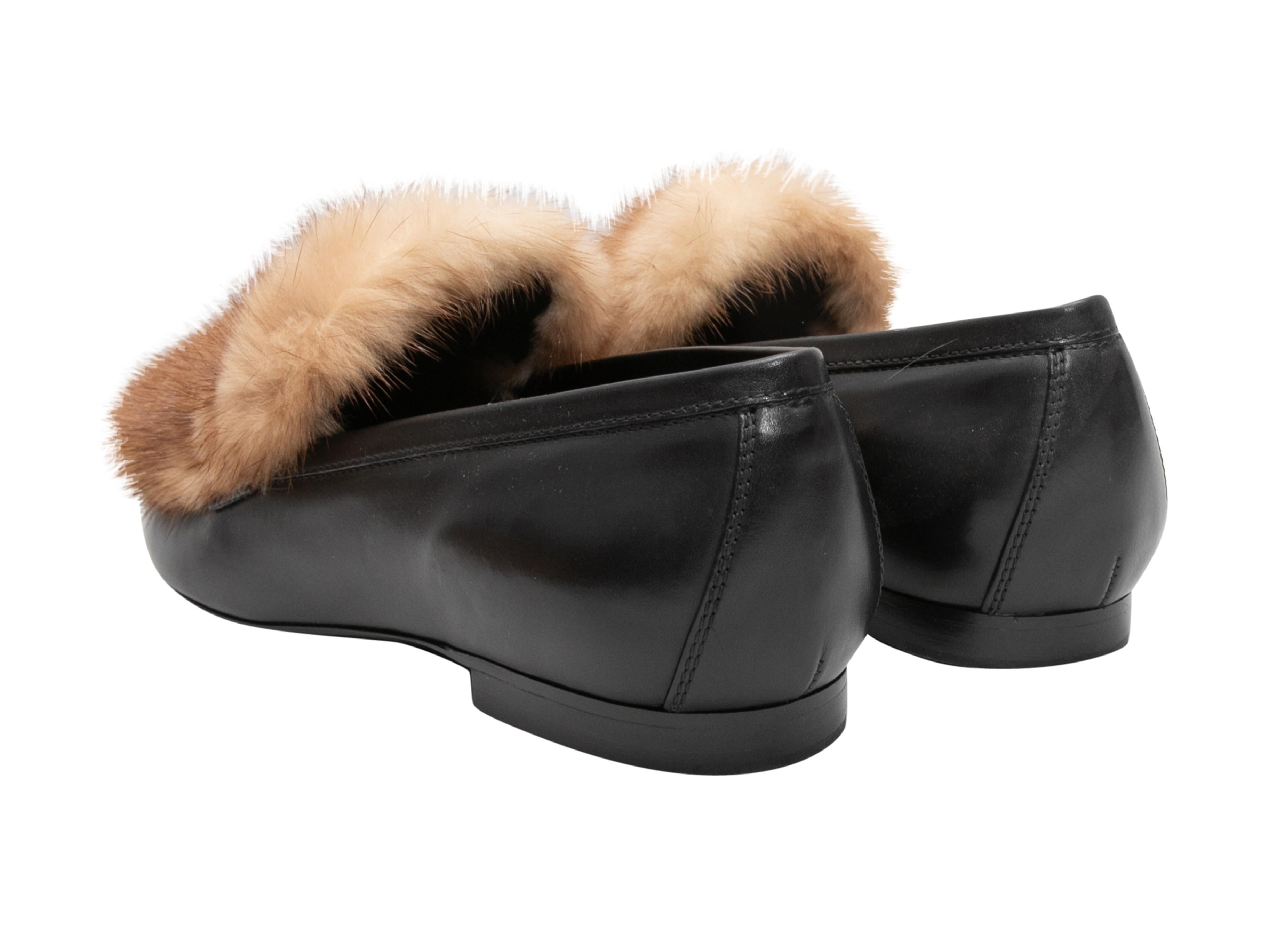 Black & Brown Louis Vuitton Leather & Mink Fur Monogram Loafers Size 39 For Sale 1