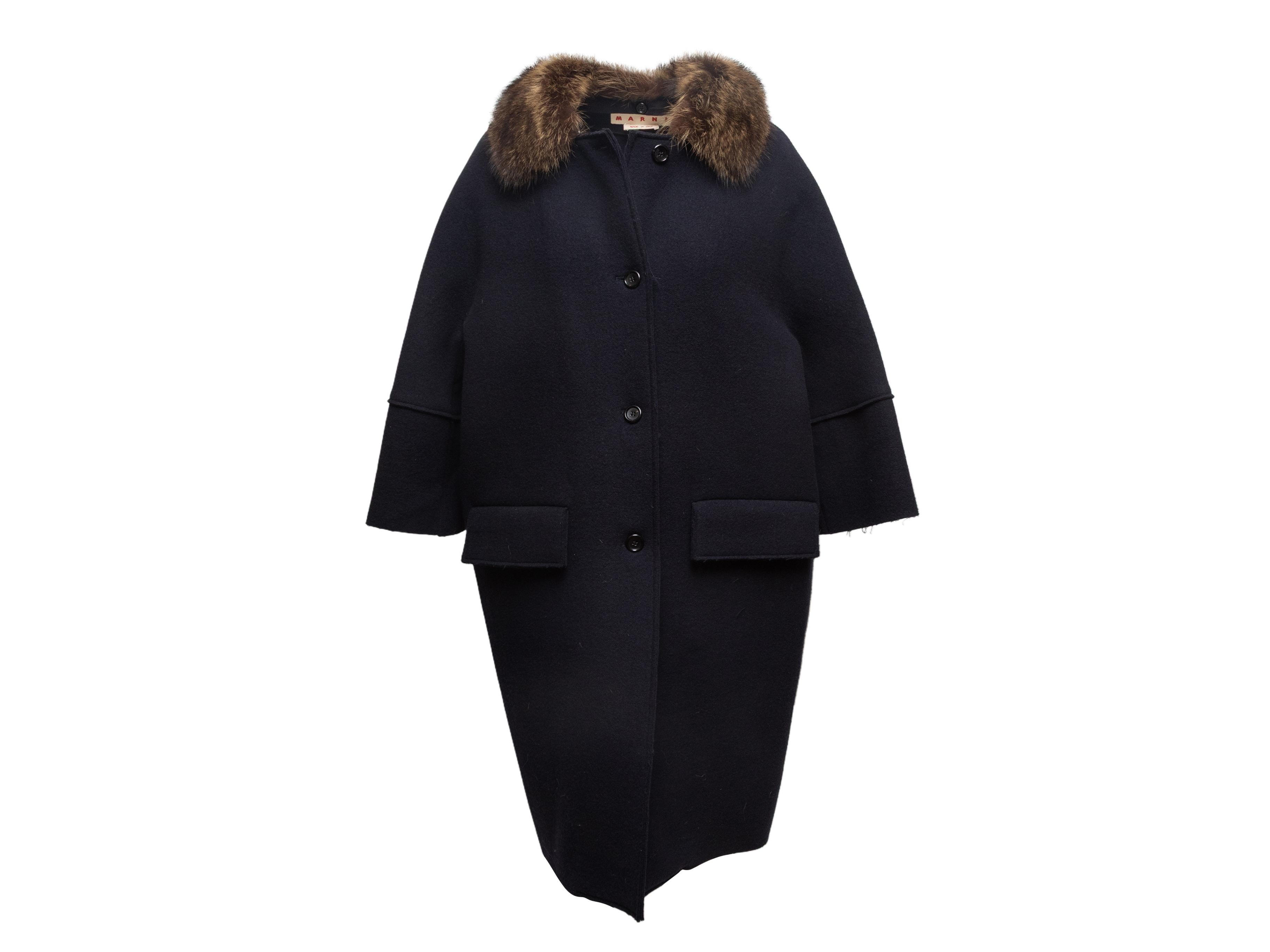 Schwarzer & brauner Marni Schurwollmantel mit Pelzbesatz Größe IT 42 im Angebot 1