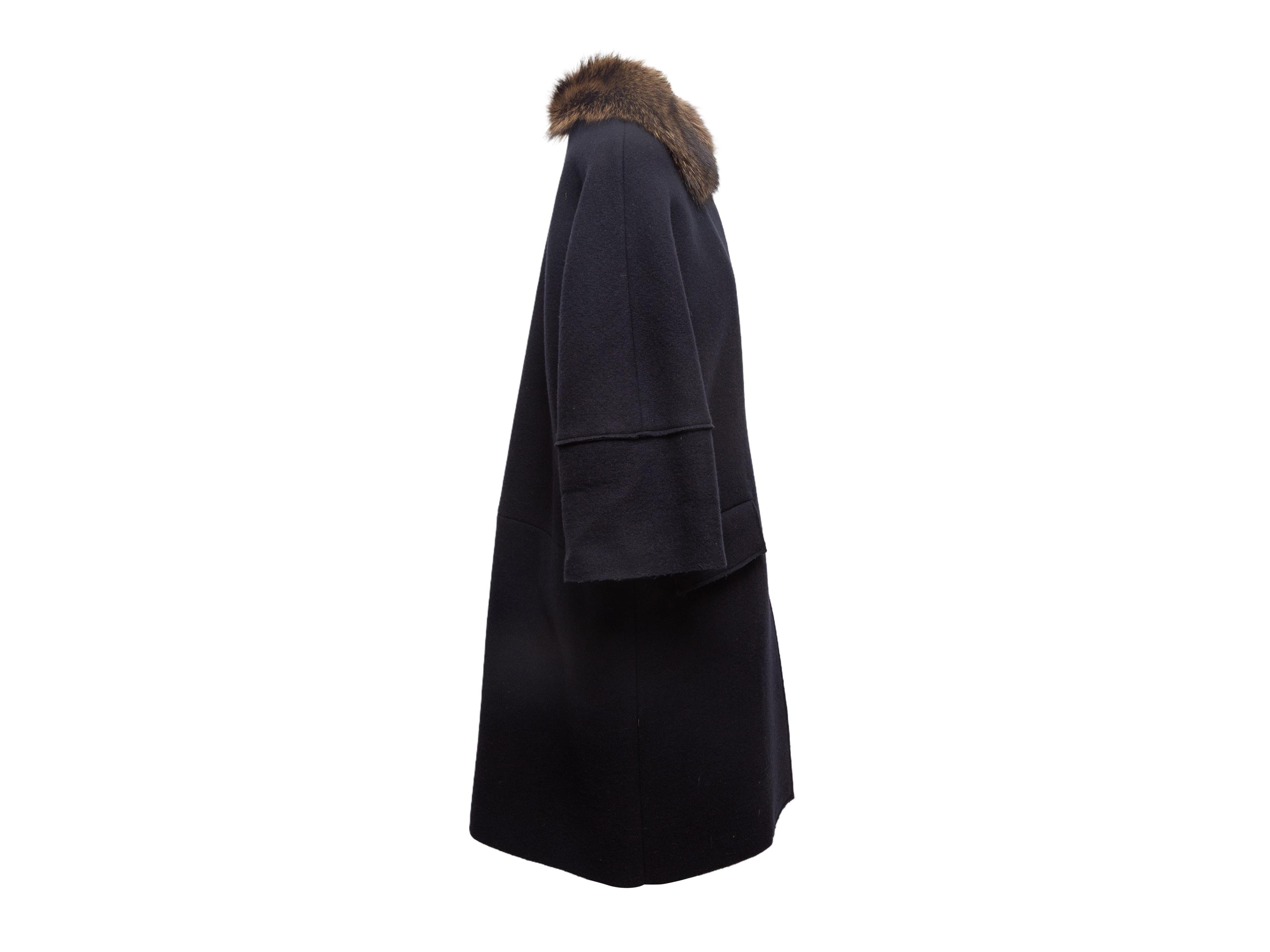 Schwarzer & brauner Marni Schurwollmantel mit Pelzbesatz Größe IT 42 im Angebot 2