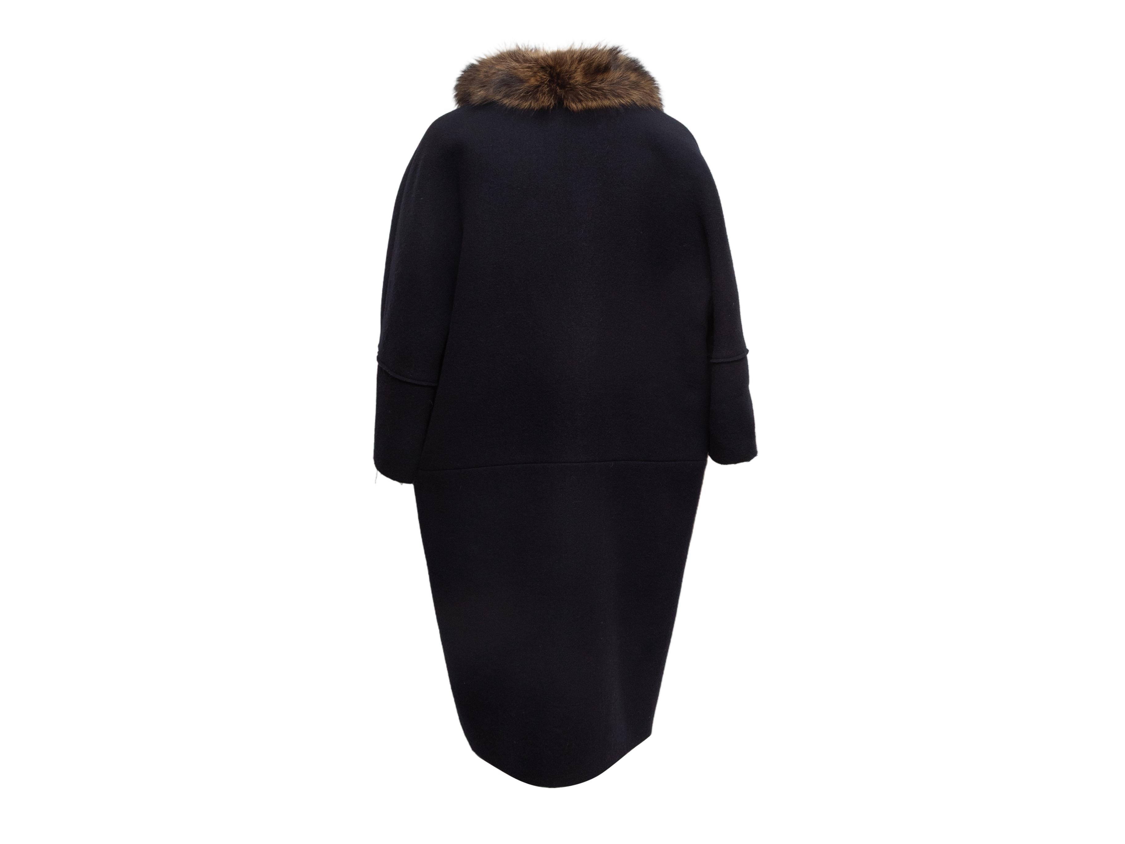 Schwarzer & brauner Marni Schurwollmantel mit Pelzbesatz Größe IT 42 im Angebot 3