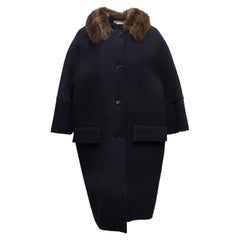 Coates nero e marrone in lana vergine di Marni con bordi in pelliccia taglia IT 42