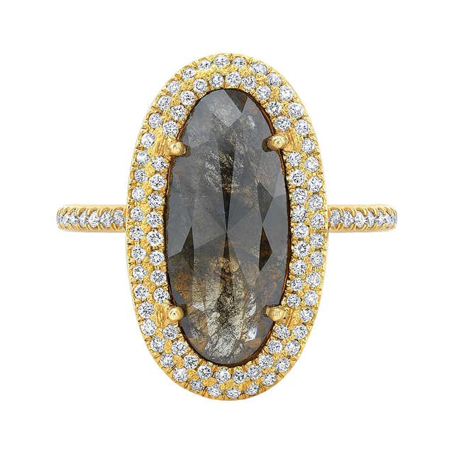 Rustic Diamond Sculpture Ring with Diamond Pave Frosting in 18k Yellow ...