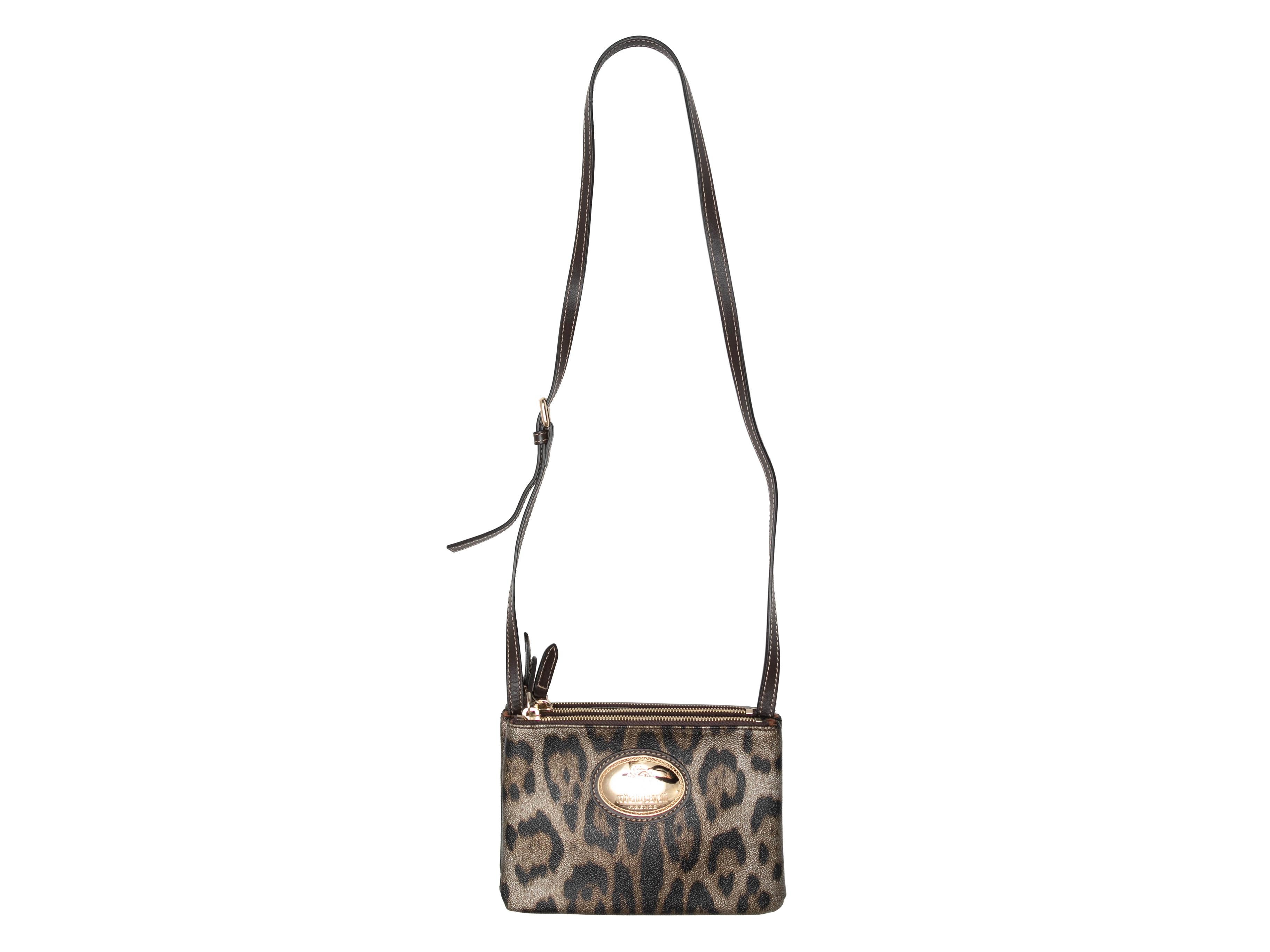 Black & Brown Roberto Cavalli Leopard Print Crossbody Bag For Sale 1