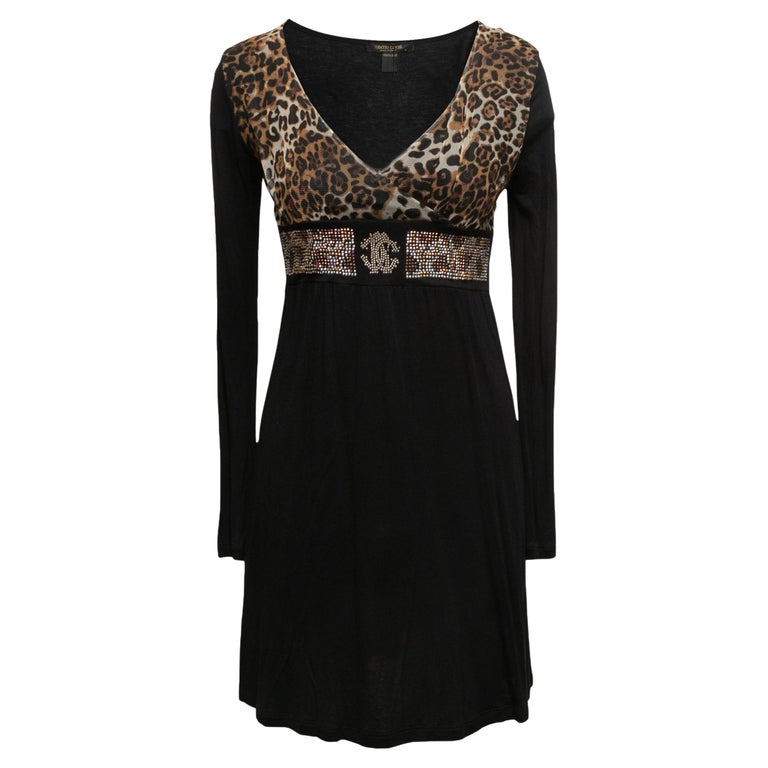 Black and Brown Roberto Cavalli Leopard Print Rhinestone-Embellished Long  Sleeve For Sale at 1stDibs