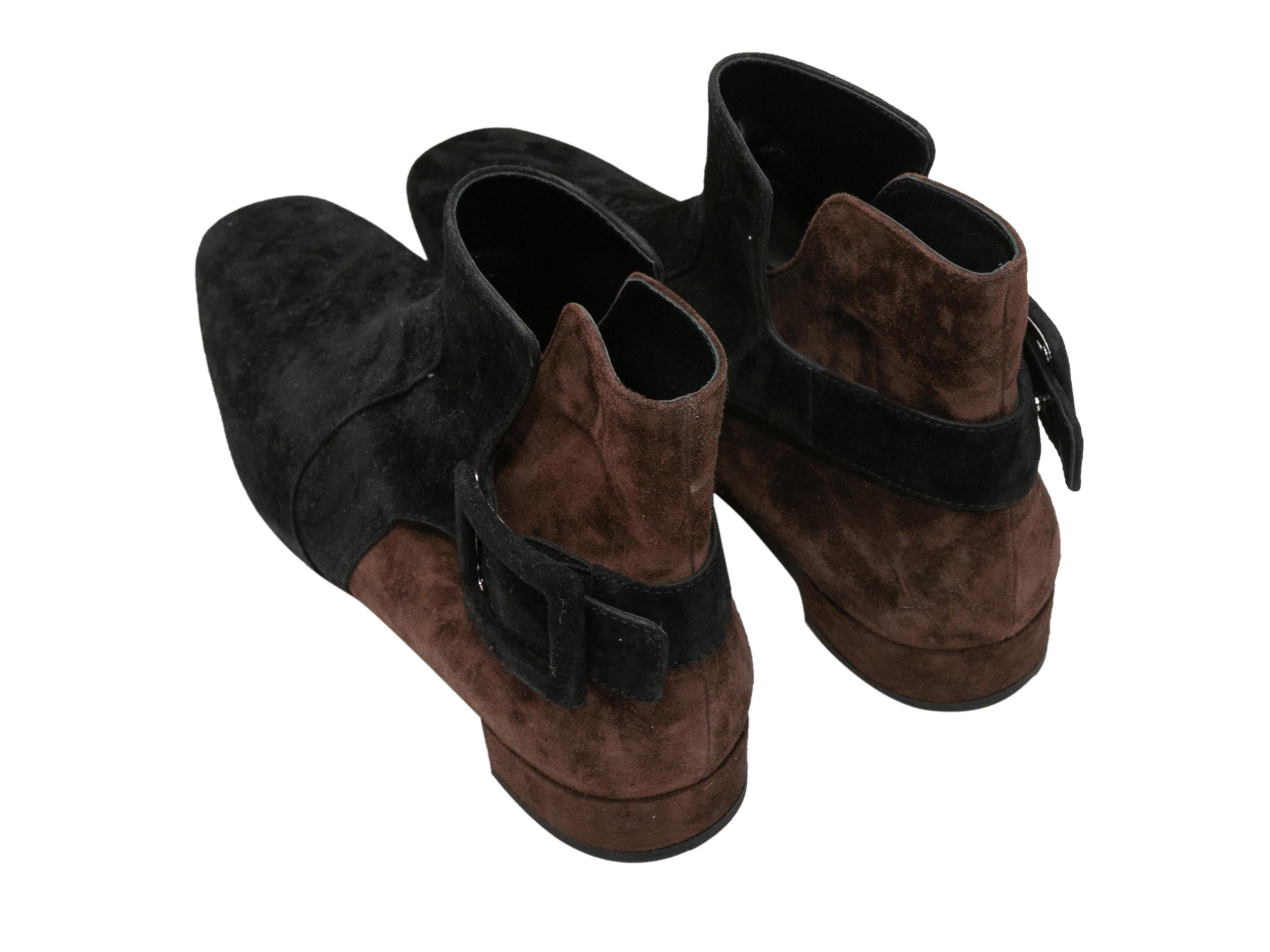 Black & Brown Roger Vivier Suede Ankle Boots Size 40 In Good Condition For Sale In New York, NY
