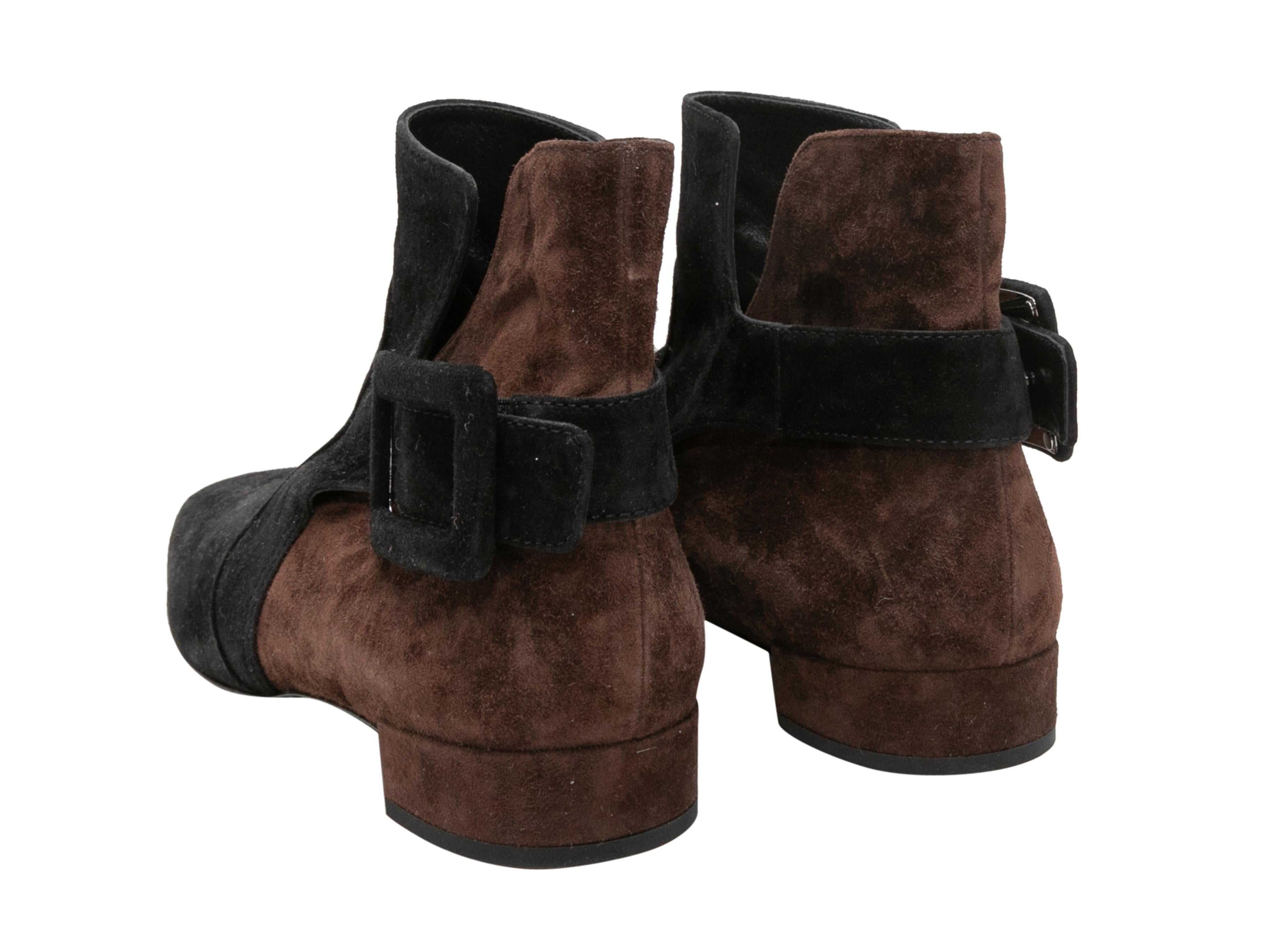 Women's Black & Brown Roger Vivier Suede Ankle Boots Size 40 For Sale