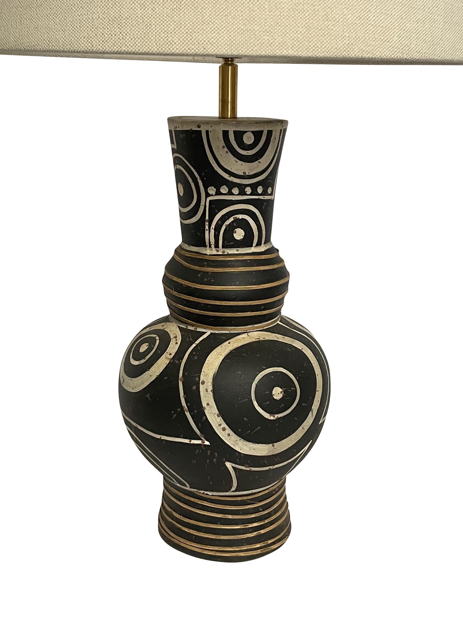 Black & Brown Tribal Design Pair of Lamps, China, Contemporary 5