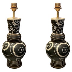 Black & Brown Tribal Design Pair of Lamps, China, Contemporary