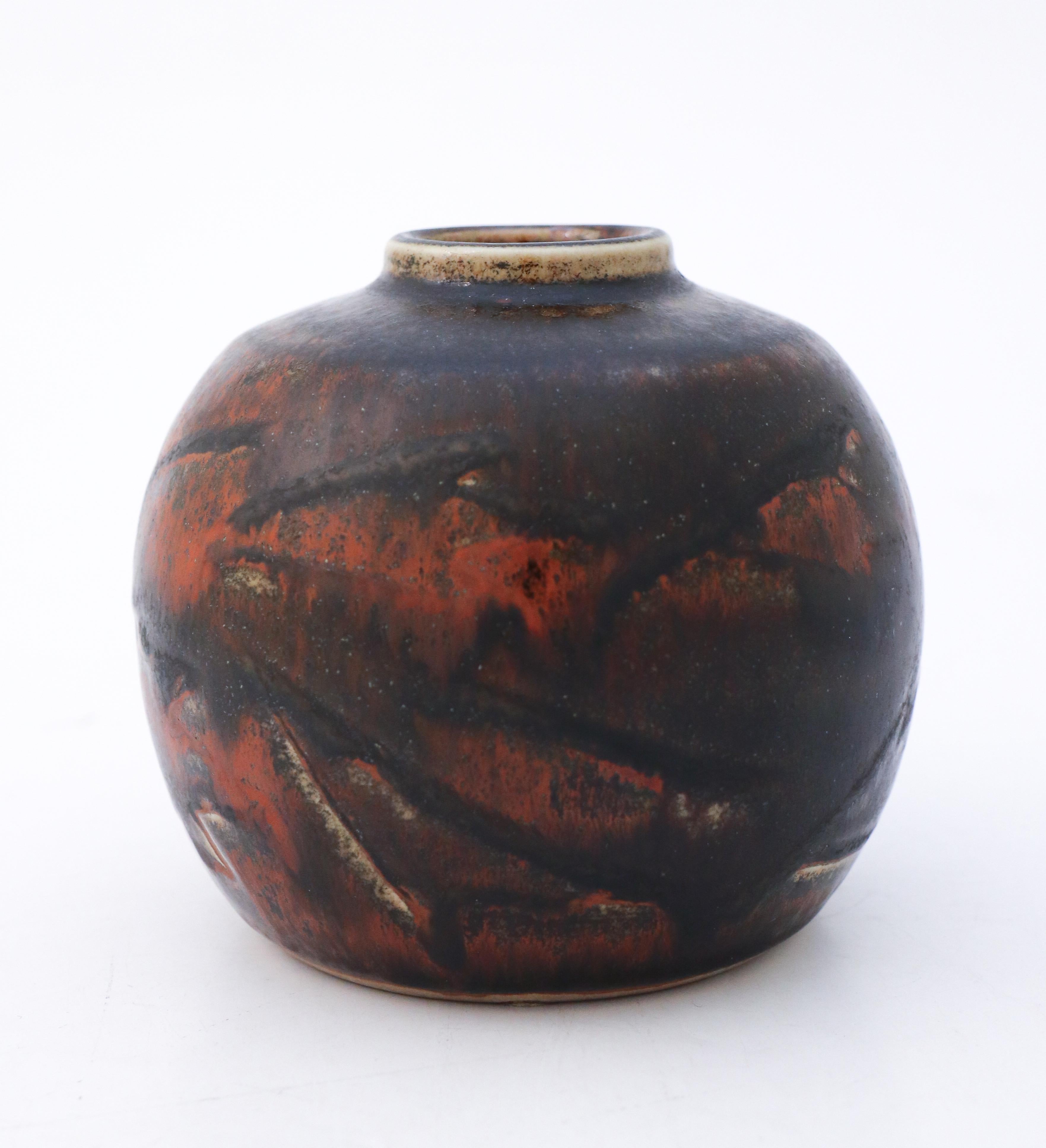 Ceramic Black & Brown Vase Carl-Harry Stålhane Rörstrand Atelier, Midcentury Vintage For Sale