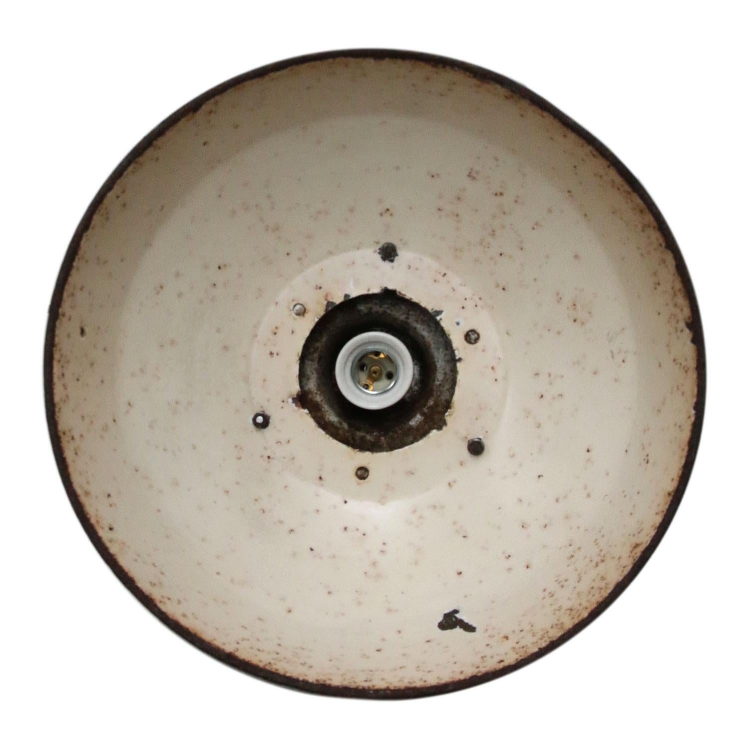 Black Brown Vintage Industrial French Raw Enamel Pendant with Cast Iron Top In Good Condition In Amsterdam, NL