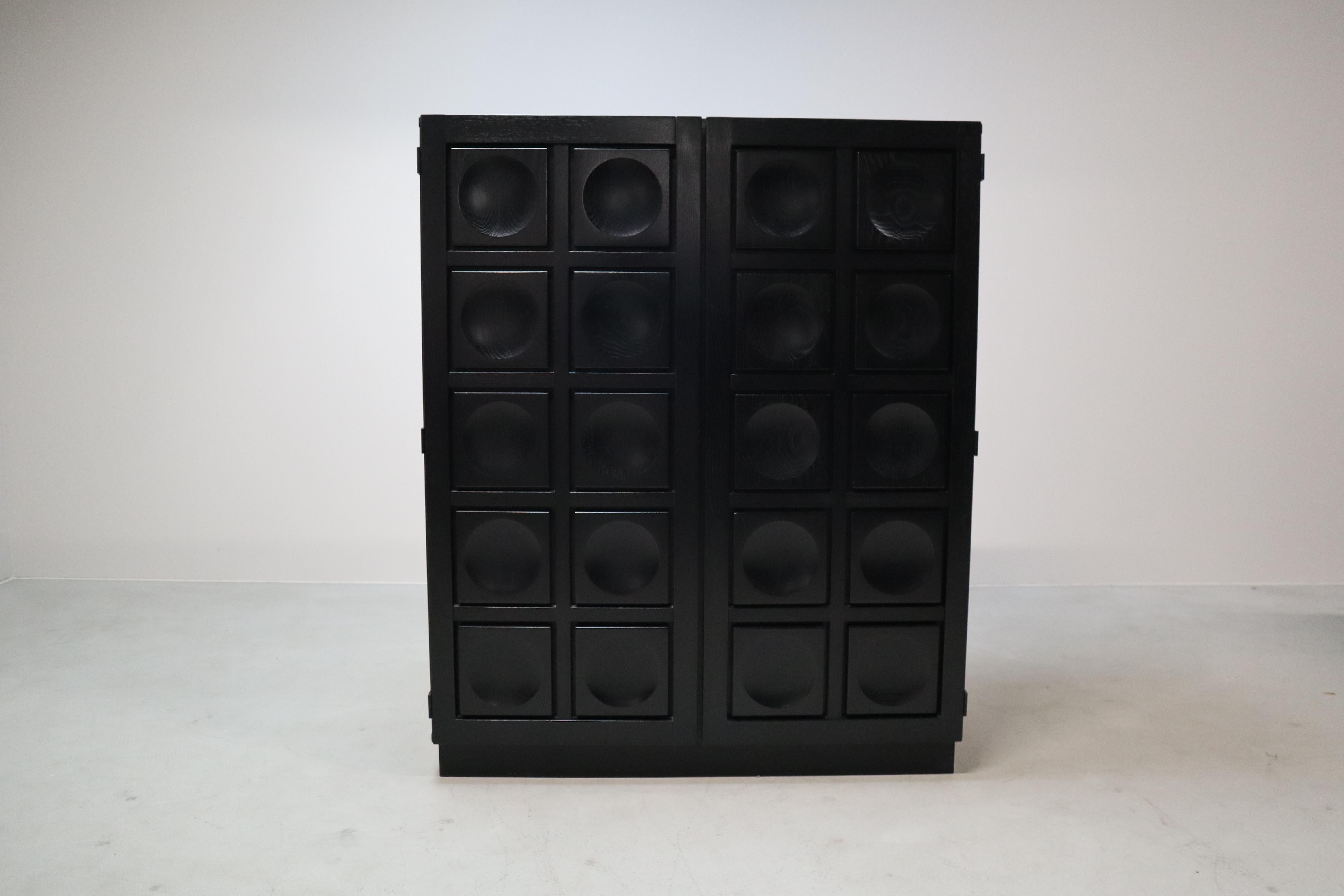 20ième siècle Meuble de bar brutaliste noir de Frans Defour, Belgique, années 1970