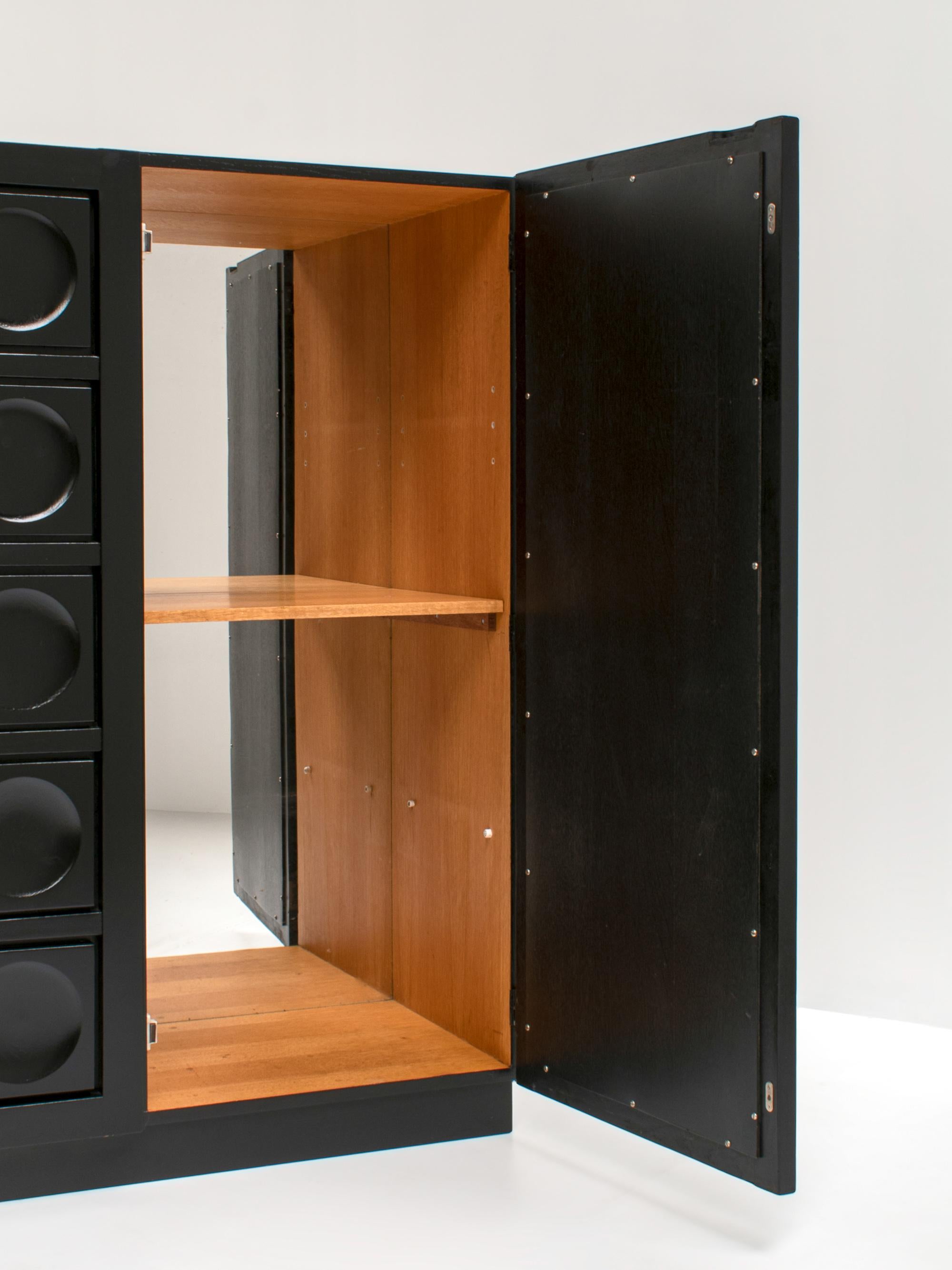 Black Brutalist Bar Cabinet with Graphic Patterned Doors, Belgium 1970s 4