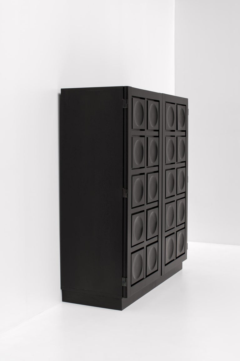 Black Brutalist Bar Cabinet with Graphic Patterned Doors, Belgium 1970s For Sale 5