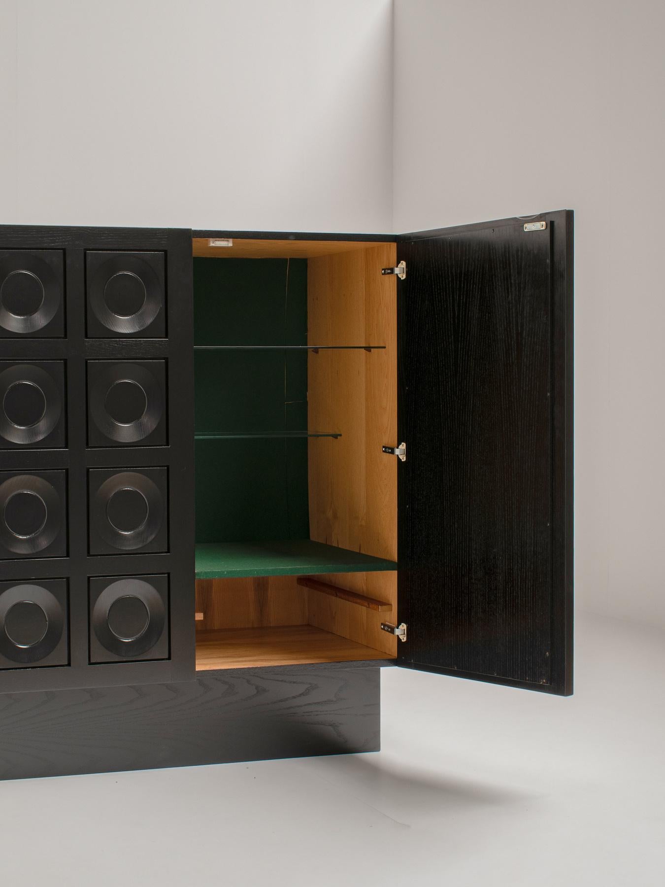 Black Brutalist Bar Cabinet with Graphic Patterned Doors, Belgium, 1970s In Good Condition In Antwerp, BE