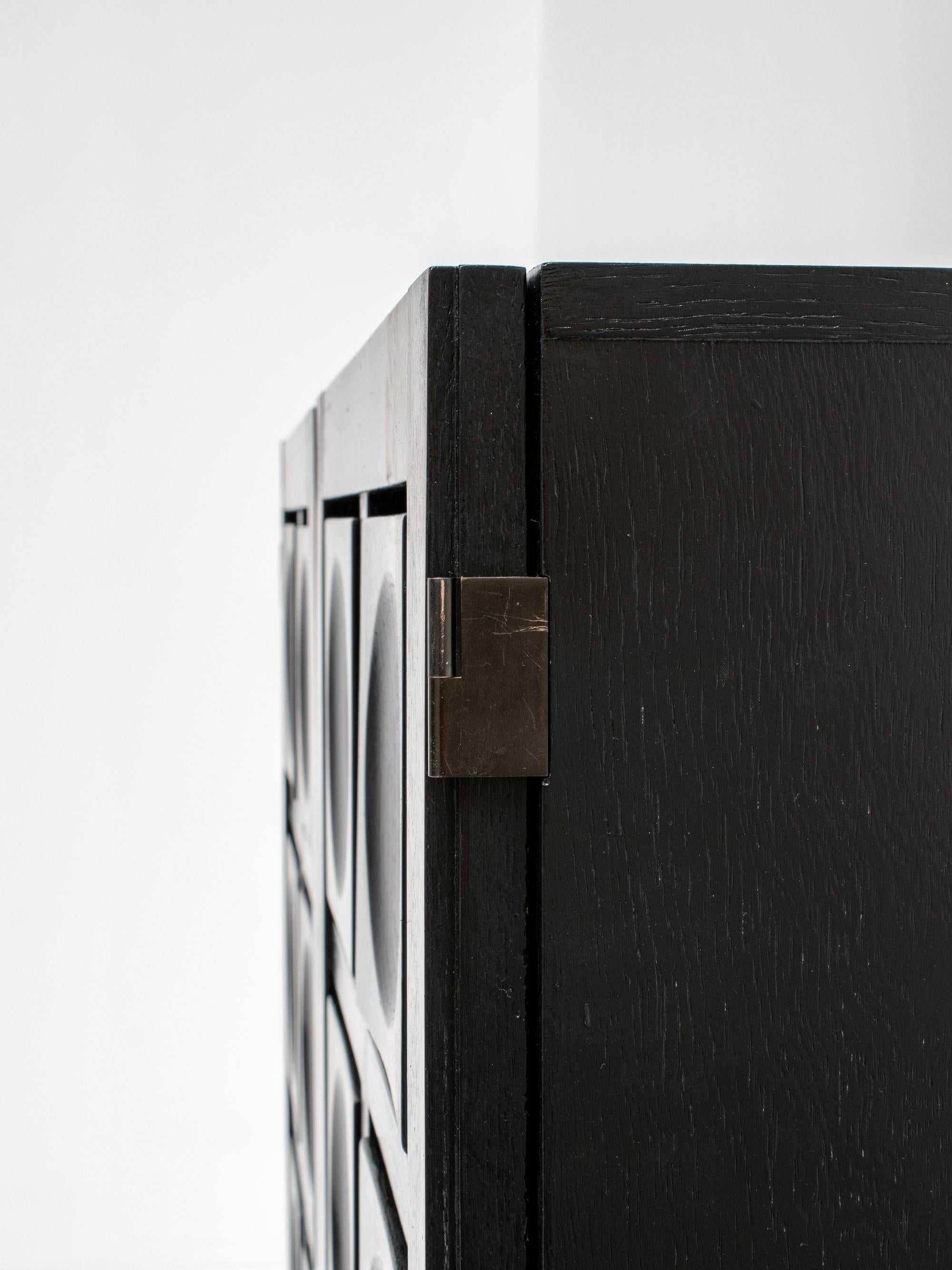 Black Brutalist Bar Cabinet with Graphic Patterned Doors, Belgium 1970s 2