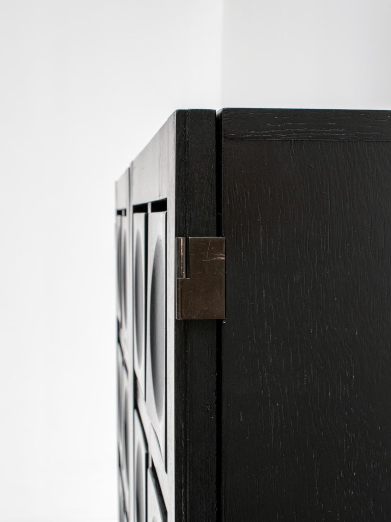 Black Brutalist Bar Cabinet with Graphic Patterned Doors, Belgium 1970s For Sale 2