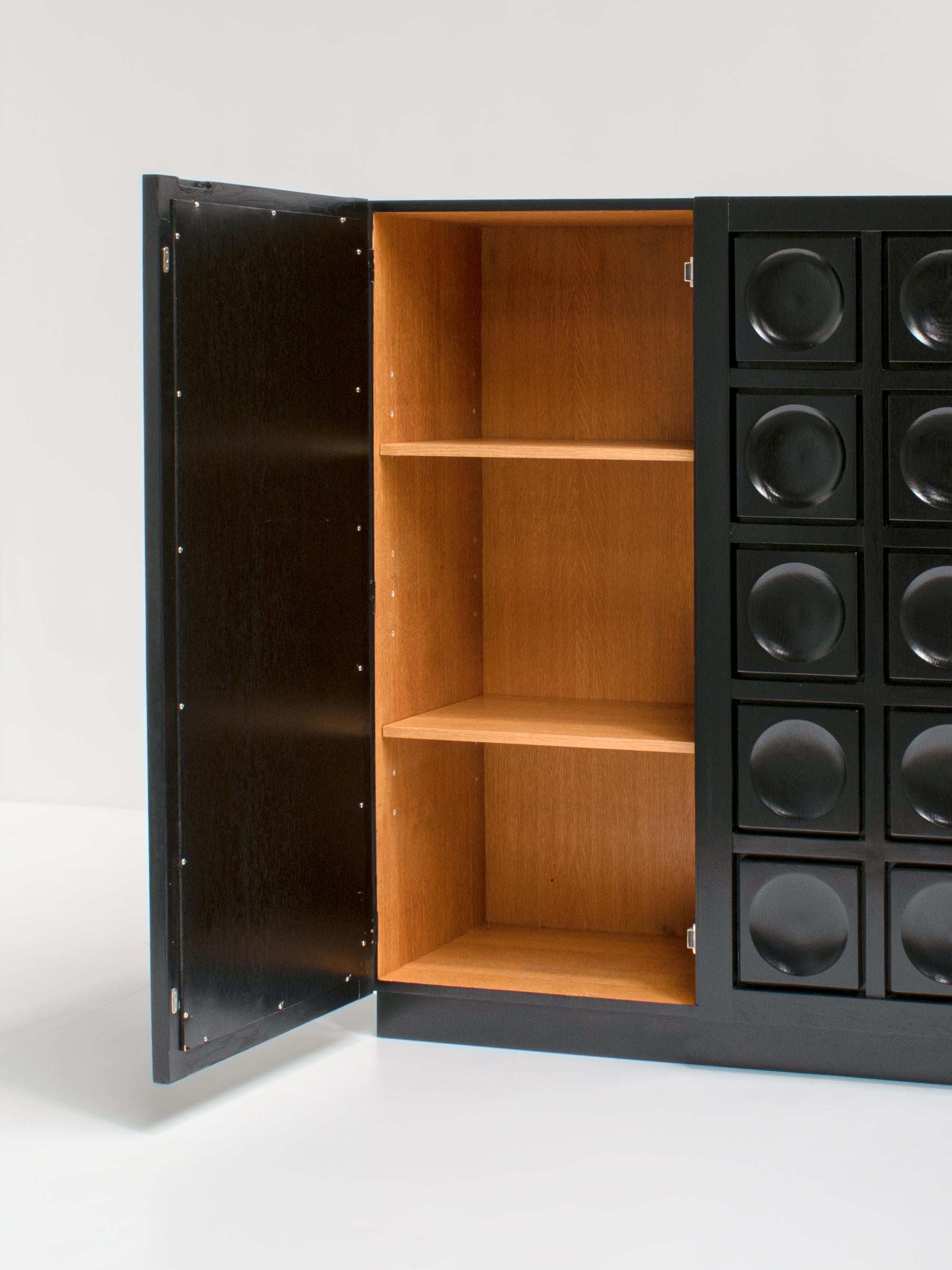 Black Brutalist Bar Cabinet with Graphic Patterned Doors, Belgium 1970s 3