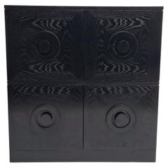 Black Brutalist Cabinet, Four Graphic Patterned Doors, Belgium, 1970s