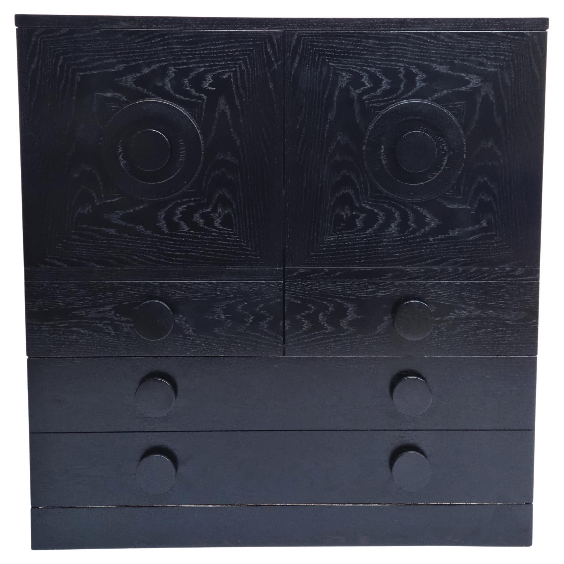 Black Brutalist Cabinet, Three Graphic Patterned Doors, Belgium, 1970s For Sale