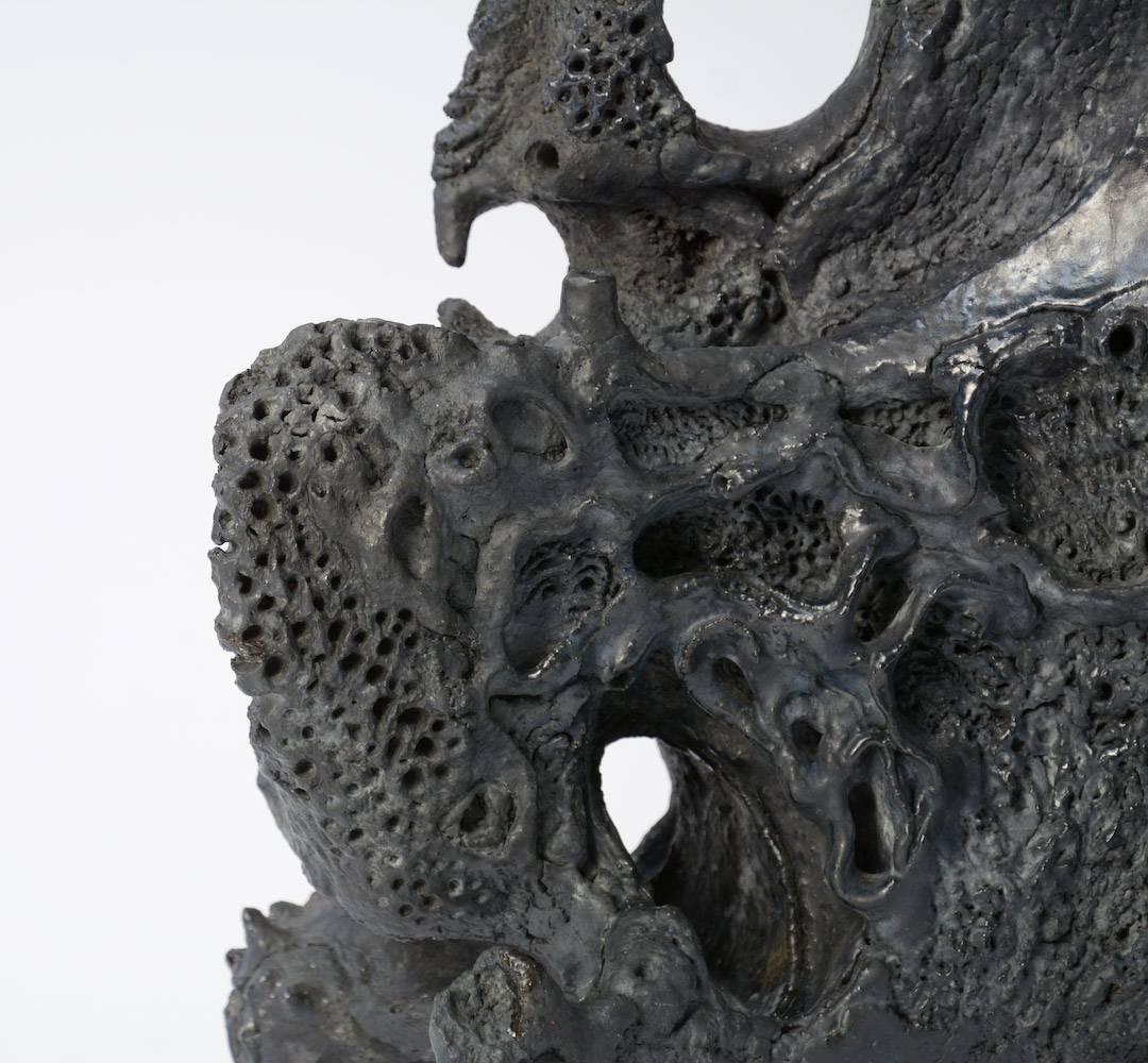 Modern Black Brutalist Ceramic Sculpture by Wies Peleman