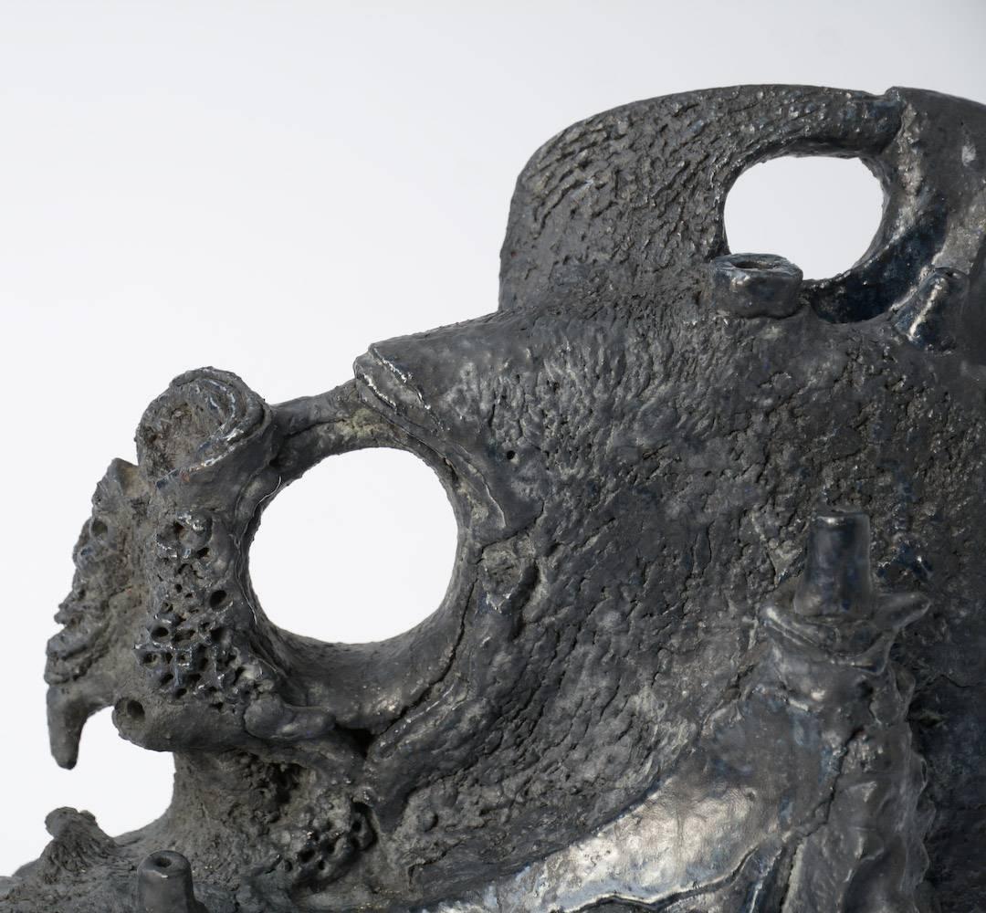 Belgian Black Brutalist Ceramic Sculpture by Wies Peleman