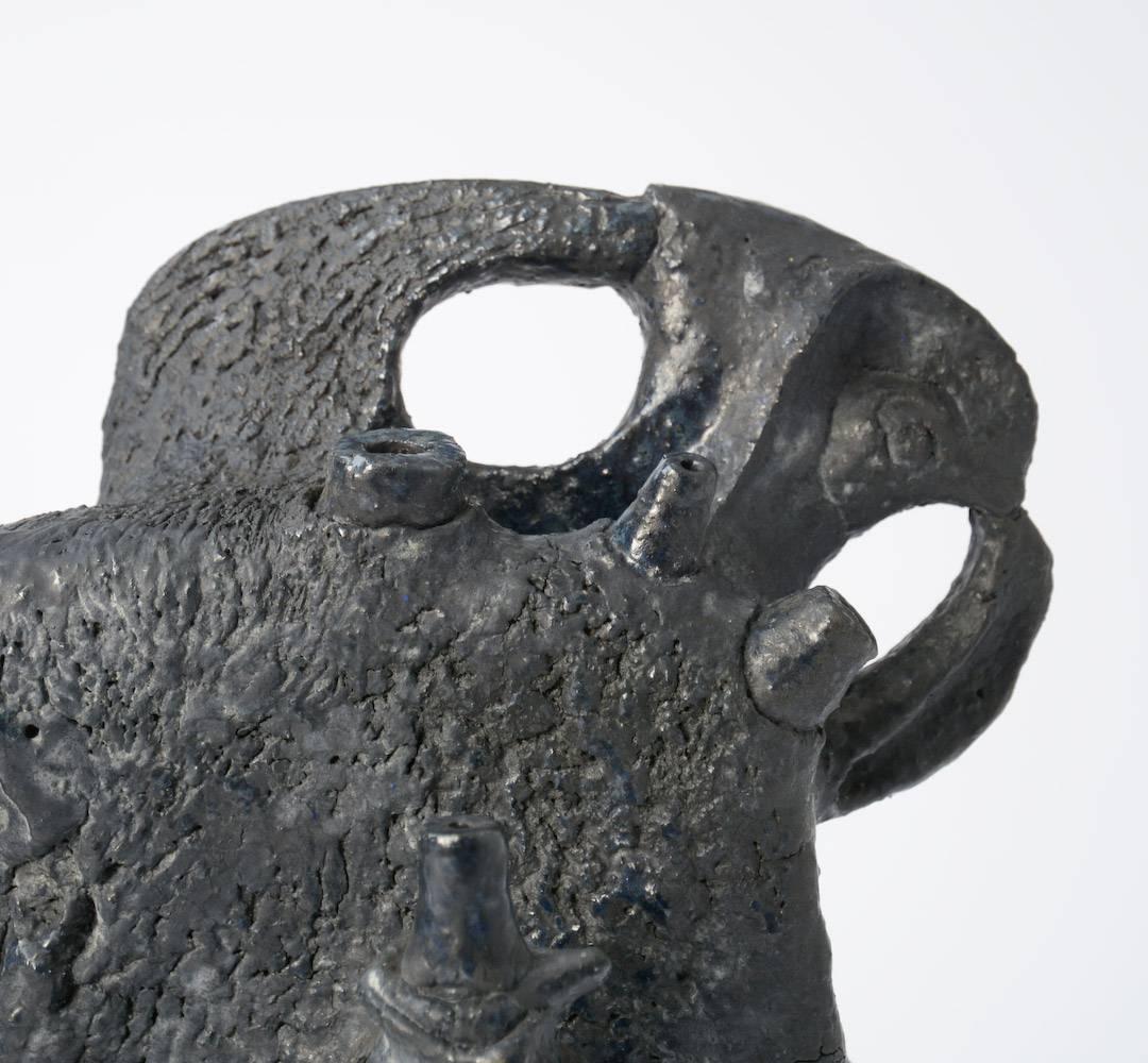 Black Brutalist Ceramic Sculpture by Wies Peleman In Good Condition In Vlimmeren, BE